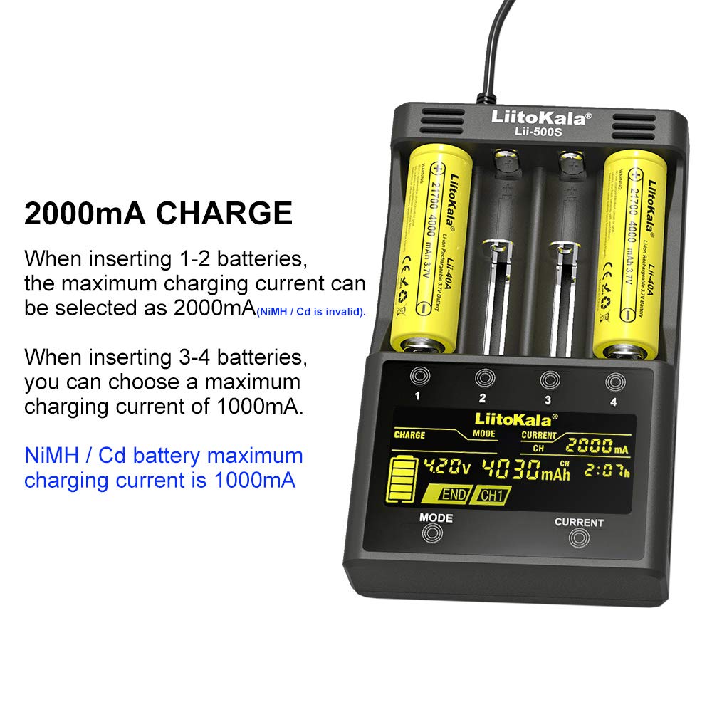 LiitoKala Lii-500S Smart Battery Charger - Universal LCD Charger for AA AAA 18650 26650 21700 Batteries (1.2V-3.7V) with Touch Button - Perfect for Home, Office & Travel Use