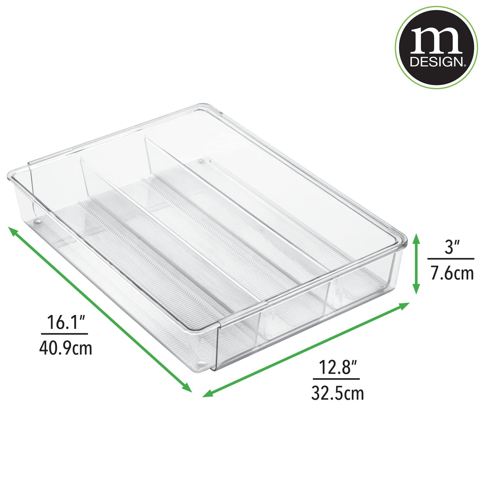mDesign 4-Pack Clear Plastic Adjustable Expandable Drawer Organizer with 4 Compartments - Kitchen Pantry, Cabinet & Cupboard Storage for Silverware, Utensils, Cutlery - Perfect for Home Organization & Space Saving