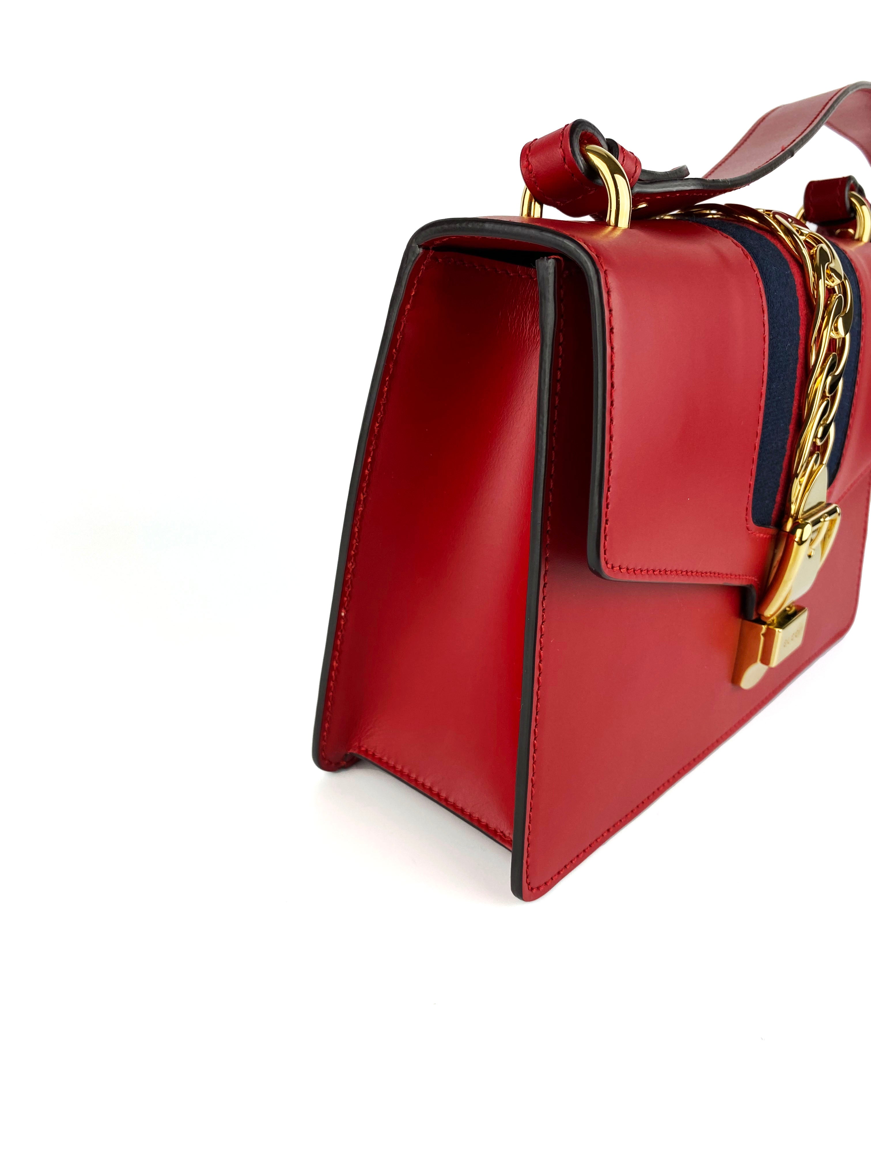 Gucci Sylvie Small Red Leather Crossbody Bag for Women - Luxury Designer Handbag for Everyday Use, Date Night & Travel