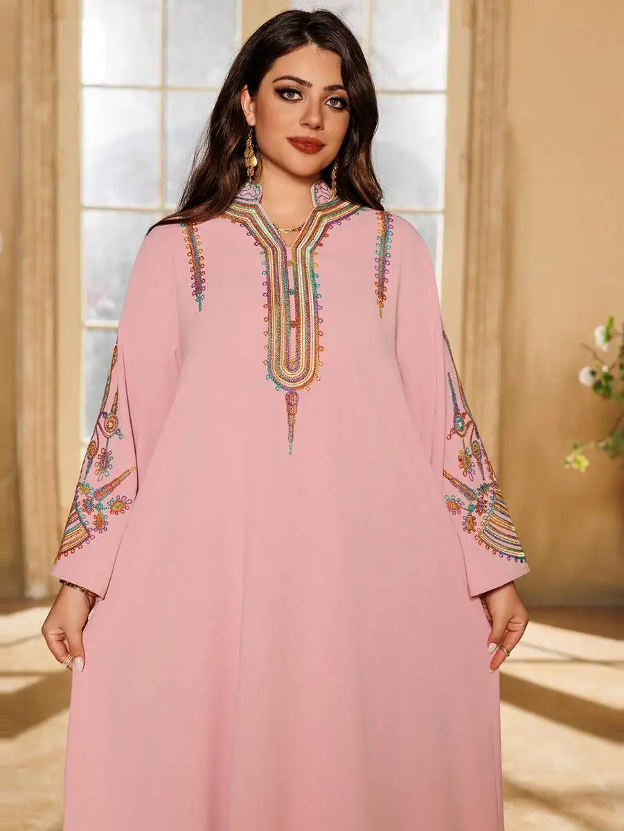 Elegant Eid Rope Embroidery Kaftan Dress for Women - Flowy Muslim Caftan with Intricate Design - Perfect for Eid Celebrations, Weddings & Special Occasions