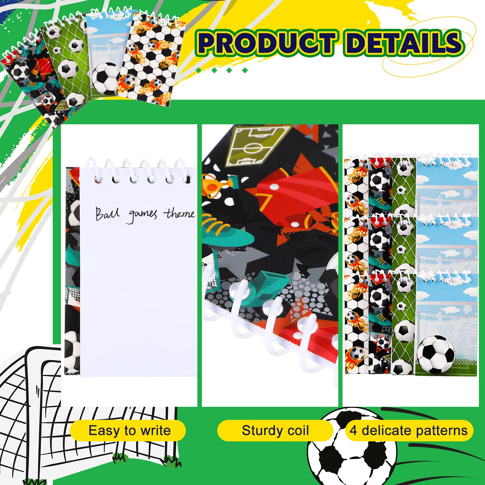 Meanplan 20 Pcs Sports Mini Notepads - Soccer Themed Spiral Notebooks for Party Favors, Rewards & School Supplies - Perfect for Birthday Parties, Team Gifts & Office Use