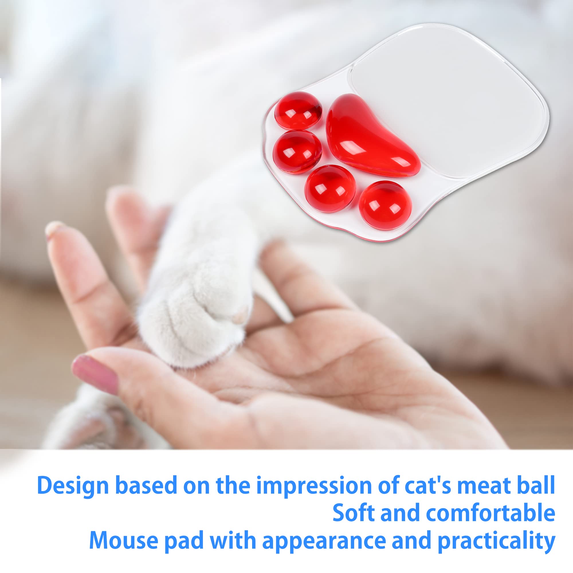 Cute Small Cat Claw Wrist Rest Mouse Pad - Silicone Gel Crystal Transparent Comfort Soft Ergonomic Desk Wrist Support - Anti-Slip Mouse Mat for Home Office Gaming (Perfect for Work, Study & PC Gaming Sessions)