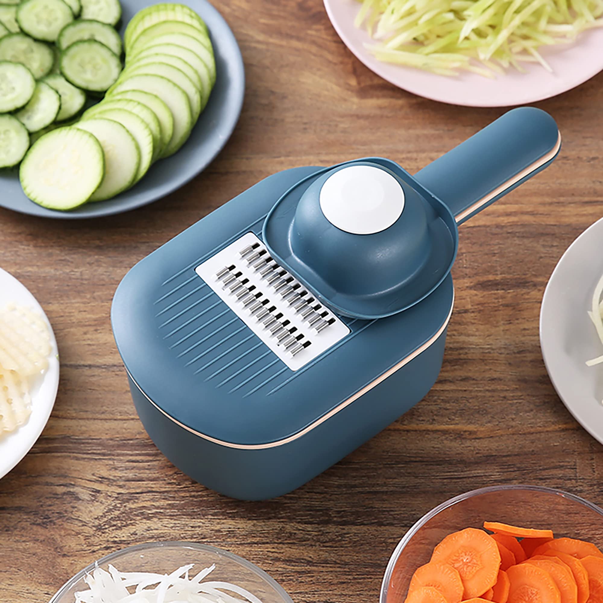 Anvirtue Multi-Functional Vegetable Chopper - Onion Slicer, Dicer & Grater for Kitchen - Perfect for Salads & Meal Prep (Grey Blue)