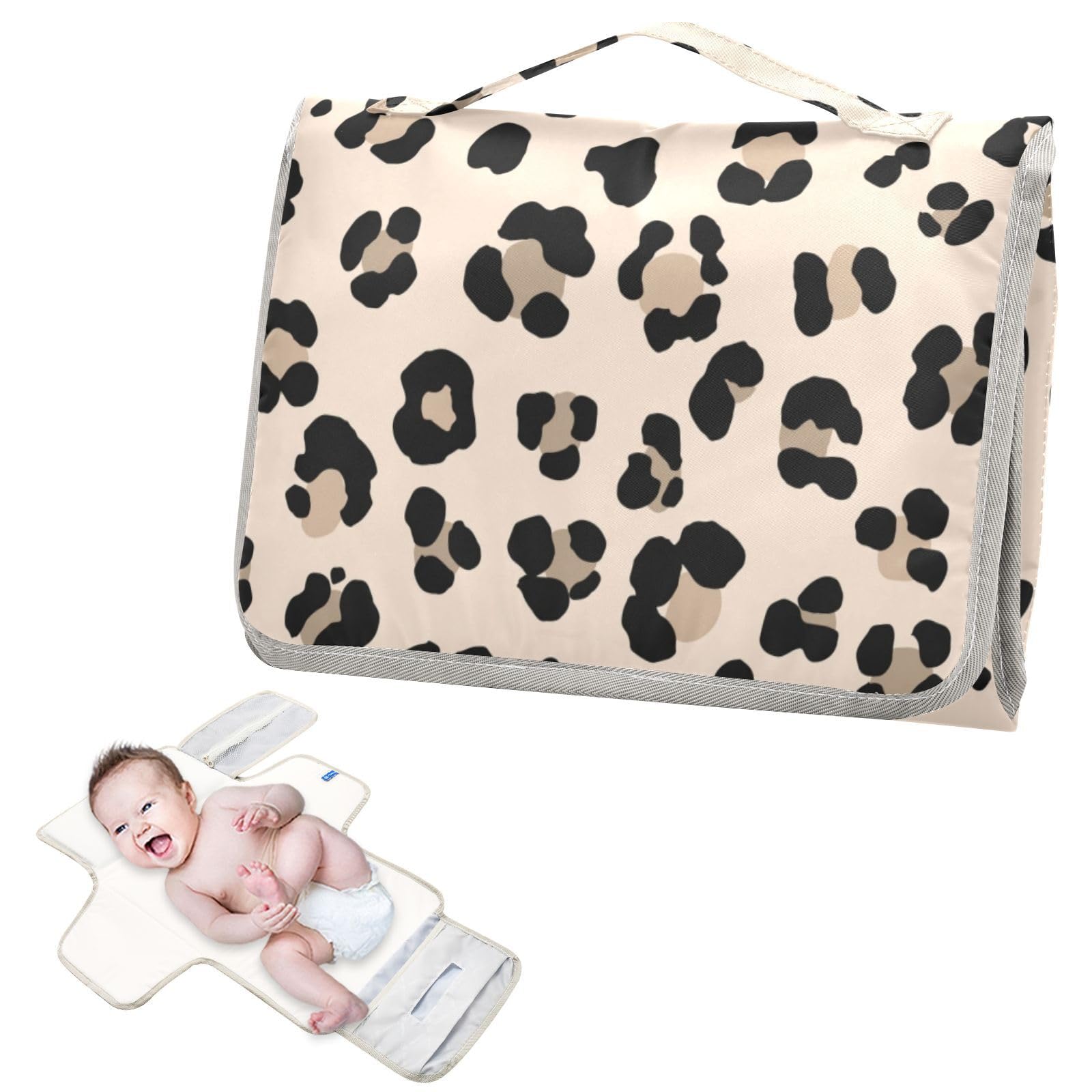 Waterproof Leopard Print Portable Diaper Changing Pad for Newborns - Lightweight Travel Baby Changing Mat for Girls & Boys | Perfect for On-the-Go Parents, Daycare, and Traveling