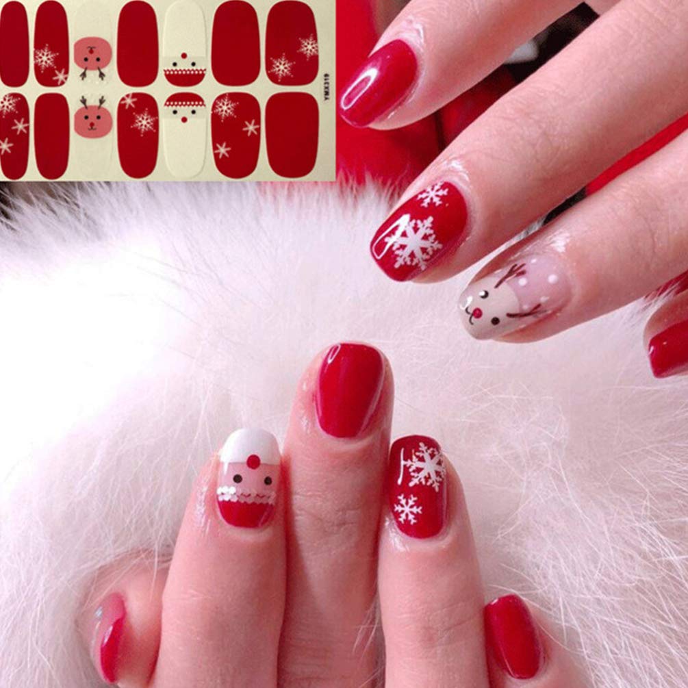 Lurrose 8 Sheets Christmas Nail Stickers - Red Xmas Full Cover Nail Art Wraps for Women | Holiday Winter Nail Decoration & New Year Party Nail Strips | Perfect for Christmas Parties, Gift Giving & Festive Nail Art