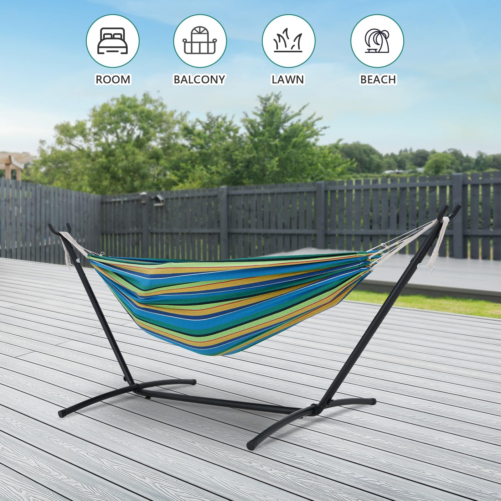 Double Hammock with Stand - 450lb Capacity Space-Saving Steel Frame & Premium Carry Bag - Perfect for Outdoor, Indoor, Yard, Camping (Vigor Green) - Ideal for Backyard Relaxation, Beach Trips, and Patio Lounging