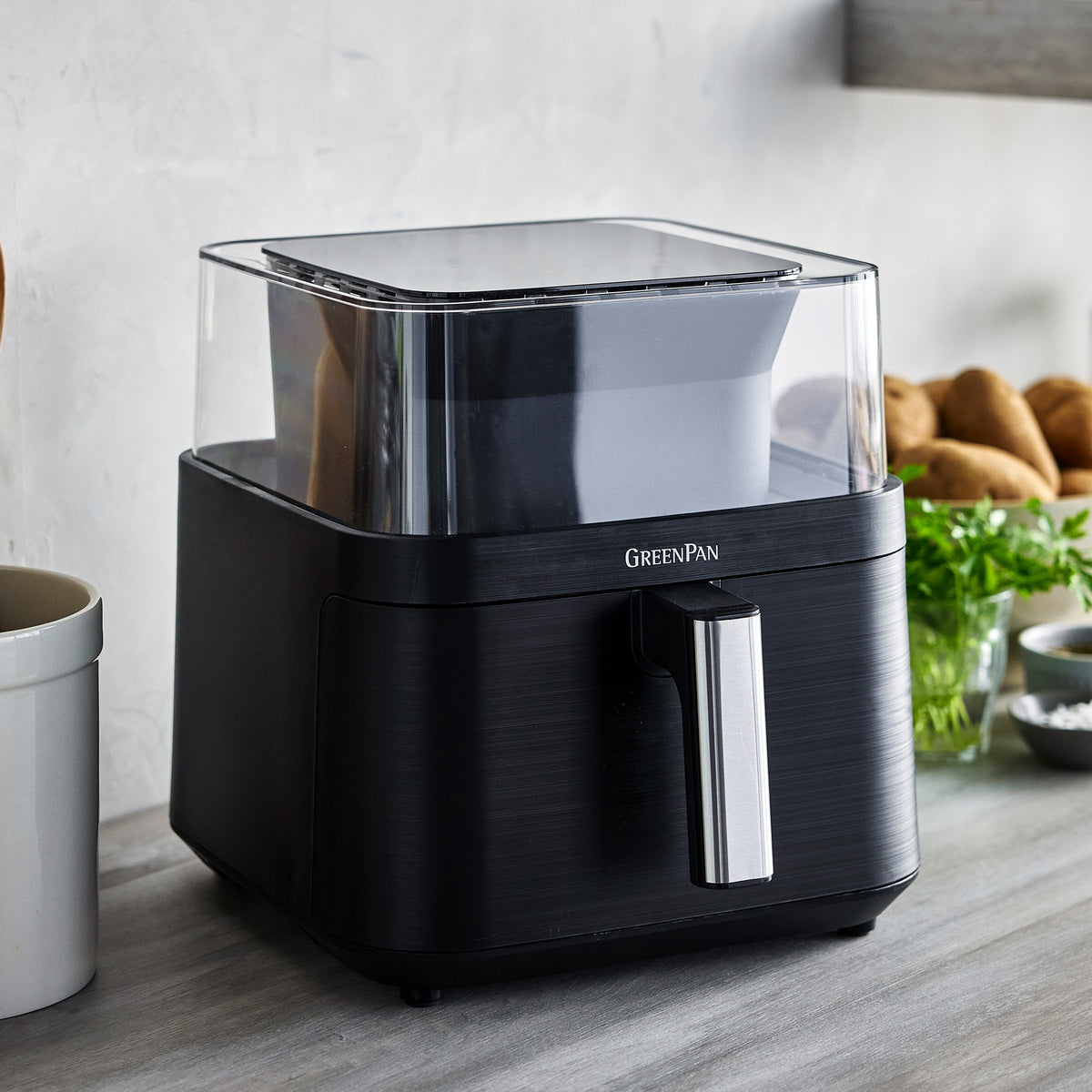 Bistro 7 Quart 360° Clear View Air Fryer - Large Capacity Digital Air Fryer Oven with Transparent Window for Healthy Cooking - Perfect for Family Meals, Snacks & Quick Dinners