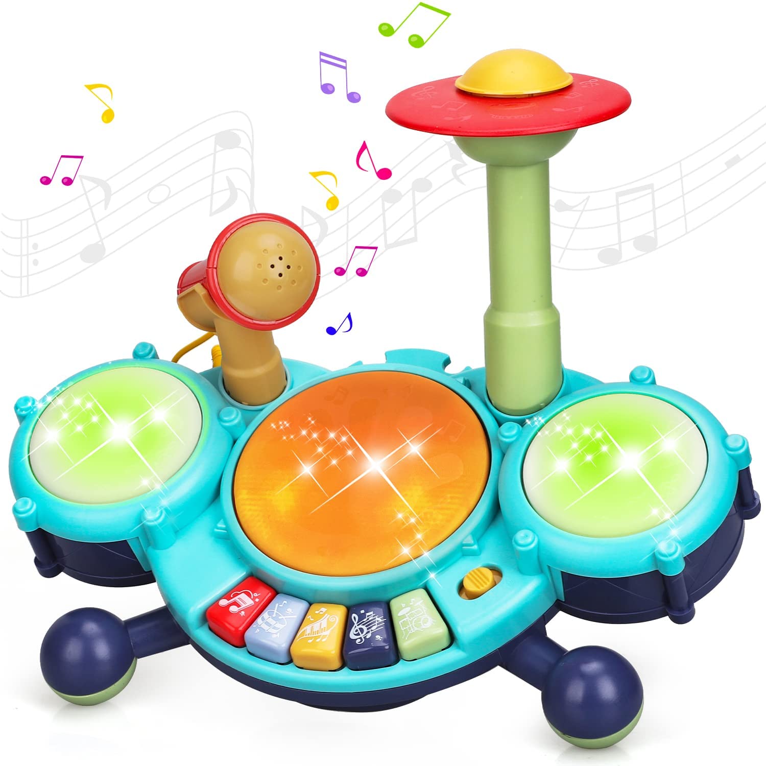 TOY Life 5-in-1 Musical Instrument Set for Toddlers 1-3 Years - Baby Drum Set, Keyboard & Microphone - Educational Toys for Boys & Girls - Perfect for Birthday Gifts & Early Childhood Music Development