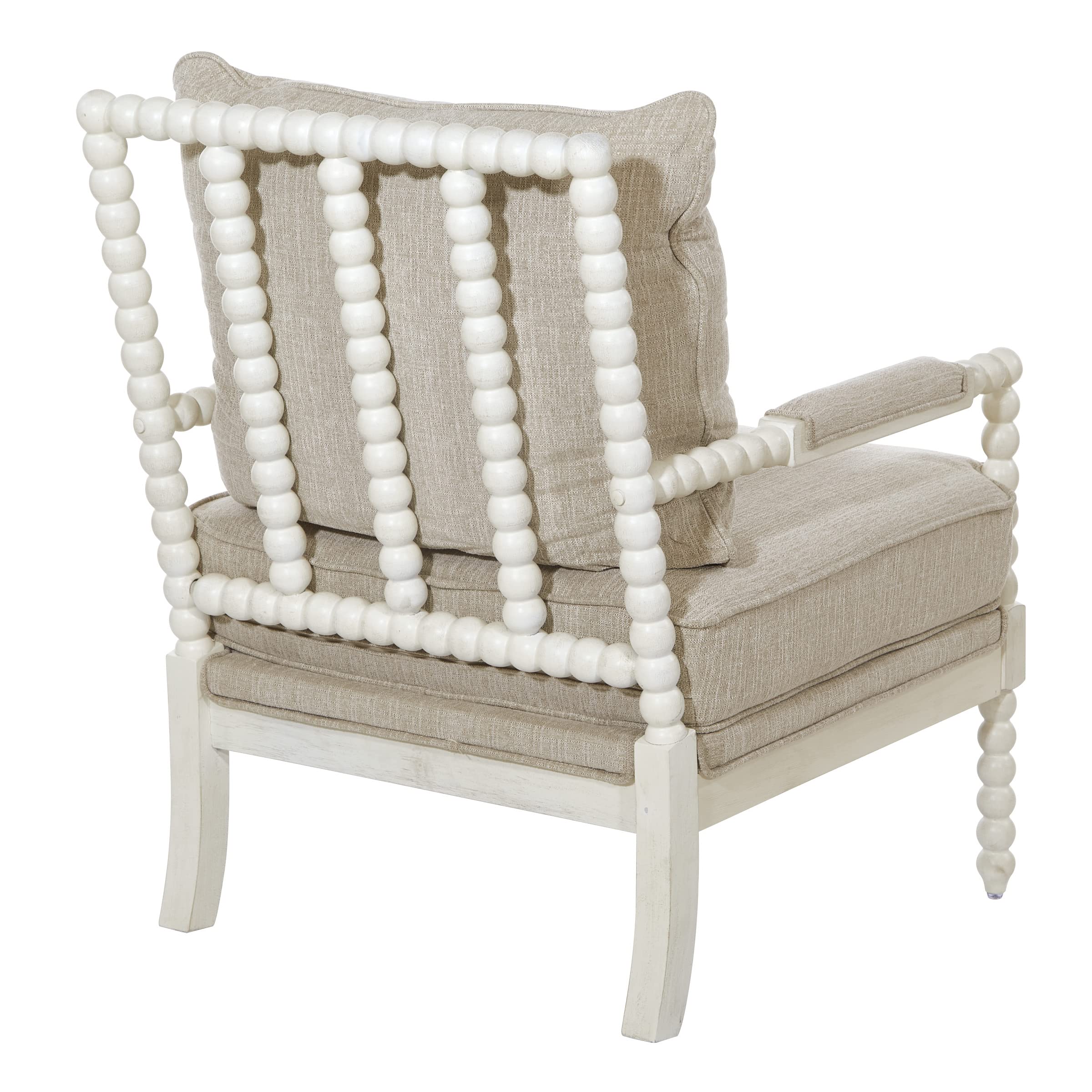 OSP Home Furnishings Kaylee Spindle Accent Chair - Antique White Wood Frame & Beige Linen Upholstery | Perfect for Living Room, Bedroom, or Office Decor