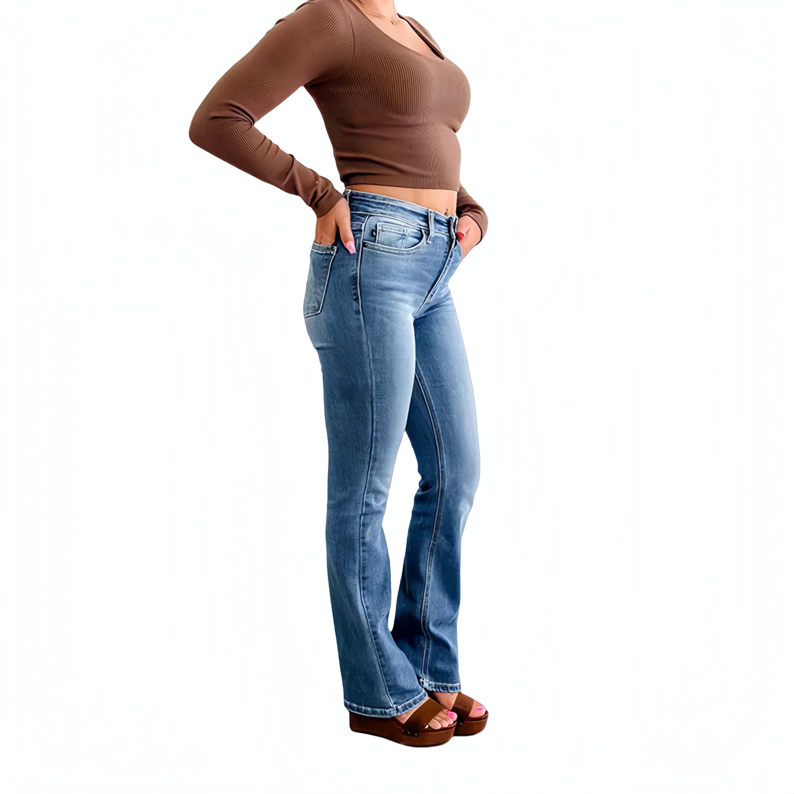Women's High Waisted Tummy Control Bootcut Jeans - Stretchy Vintage Butt Lifting Denim Pants for Casual Wear & Night Out