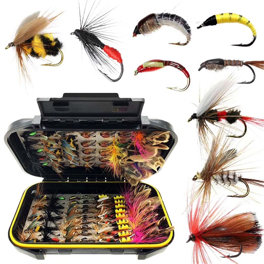 Premium Fly Fishing Flies Kit - 33/48/72/100/114/148pcs Dry/Wet Flies, Nymphs, Streamers & Poppers for Trout Bass - Durable Fly Box Included - Perfect for Freshwater & Saltwater Fishing Adventures