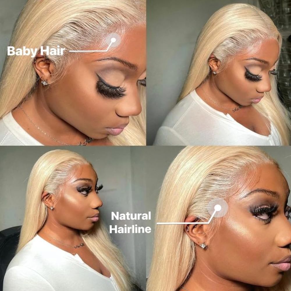 613 Blonde 13x6 Lace Front Wig Human Hair - 250 Density Straight Lace Frontal Wig with Pre-Plucked Hairline & Baby Hair (28 Inch) - Perfect for Cosplay, Daily Wear & Special Occasions