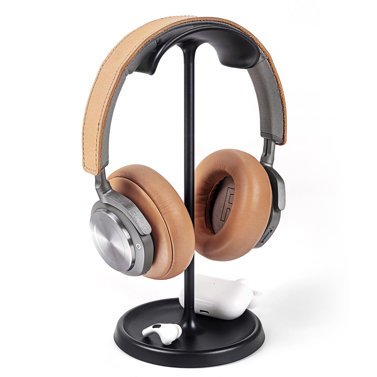 Premium Headphone Stand with Storage Tray - Heavy Base Gaming Headset Holder for AirPods Max, AirPods Pro, Beats, Bose, Sony & More - Perfect for Desk Organization & Gaming Setup (Black)