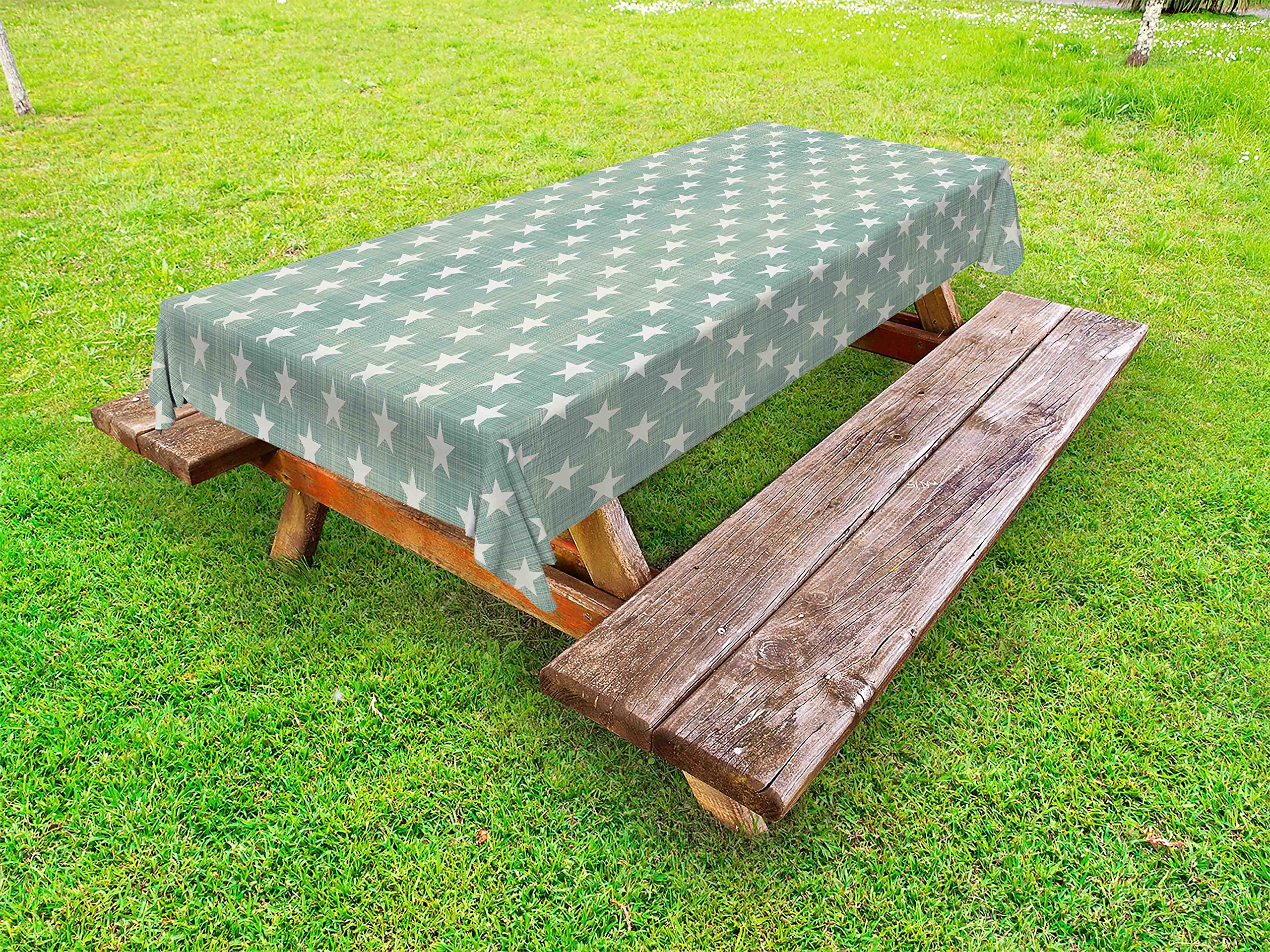 Ambesonne Modern Outdoor Tablecloth - Stars & Plaid Pattern, Classic Style Washable Picnic Table Cover, 58