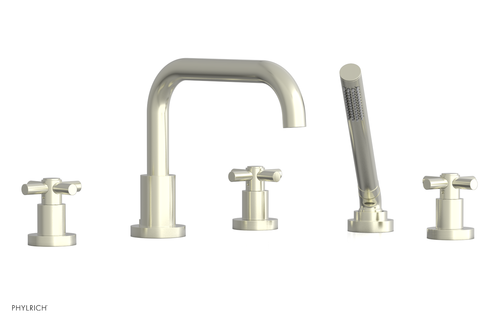 Premium Deck Mount Tub Faucet with Hand Shower - D2136D1 Tubular Cross Handles for Bathroom Sink & Bathtub | Perfect for Modern Home Renovation & Spa-Like Bathing Experience