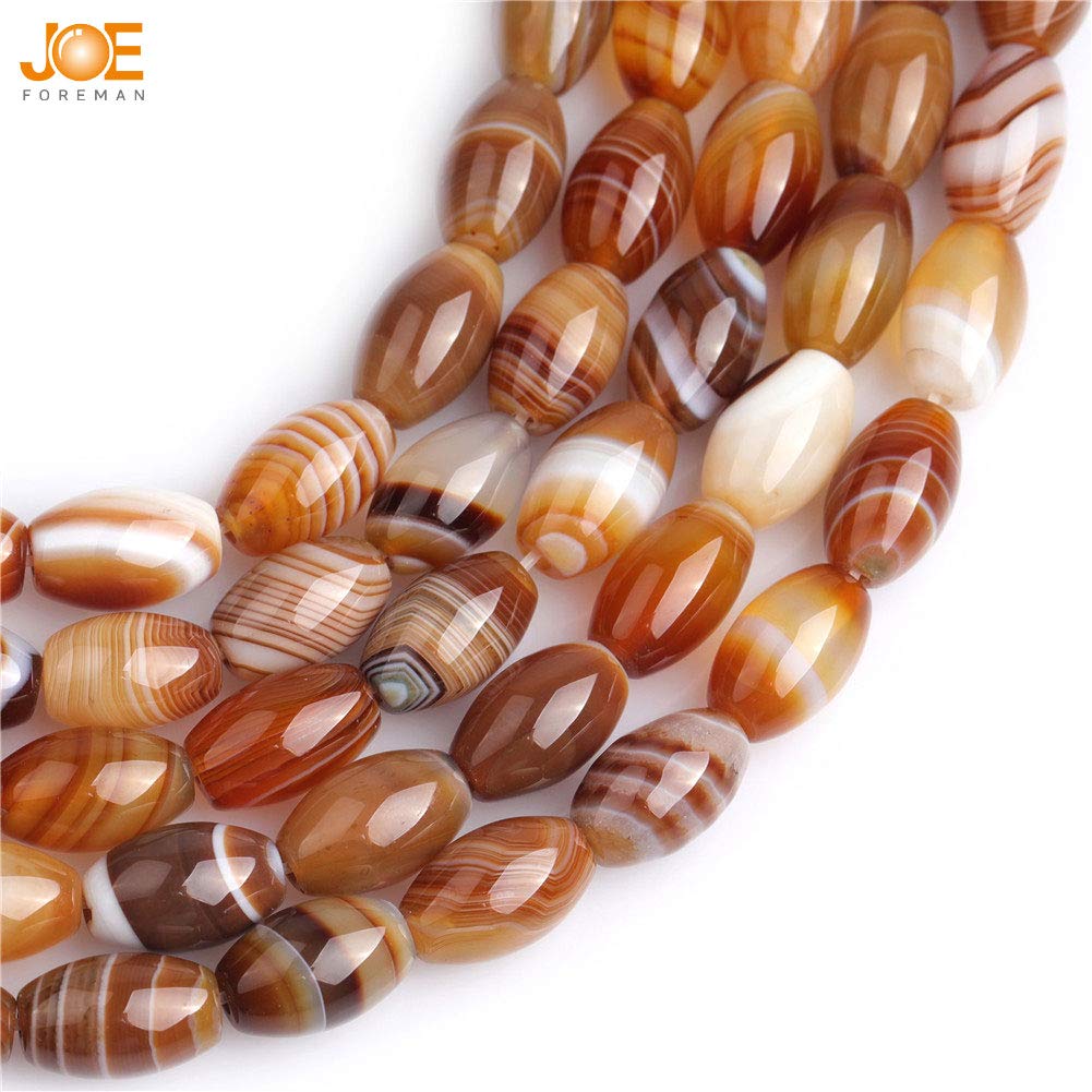 Natural Brown Botswana Onyx Agate Semi-Precious Stone Beads - 8x12mm Rice Olive Oval Shape for Jewelry Making, DIY Crafts, Chakras Healing (15