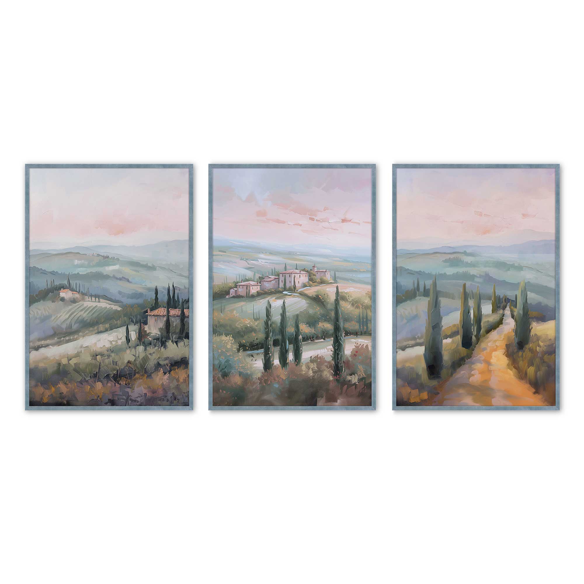 Tuscany Sunset Landscape Art Prints - Set of 3 High-Quality Archival Matte Paper Wall Decor for Living Room, Bedroom & Office
