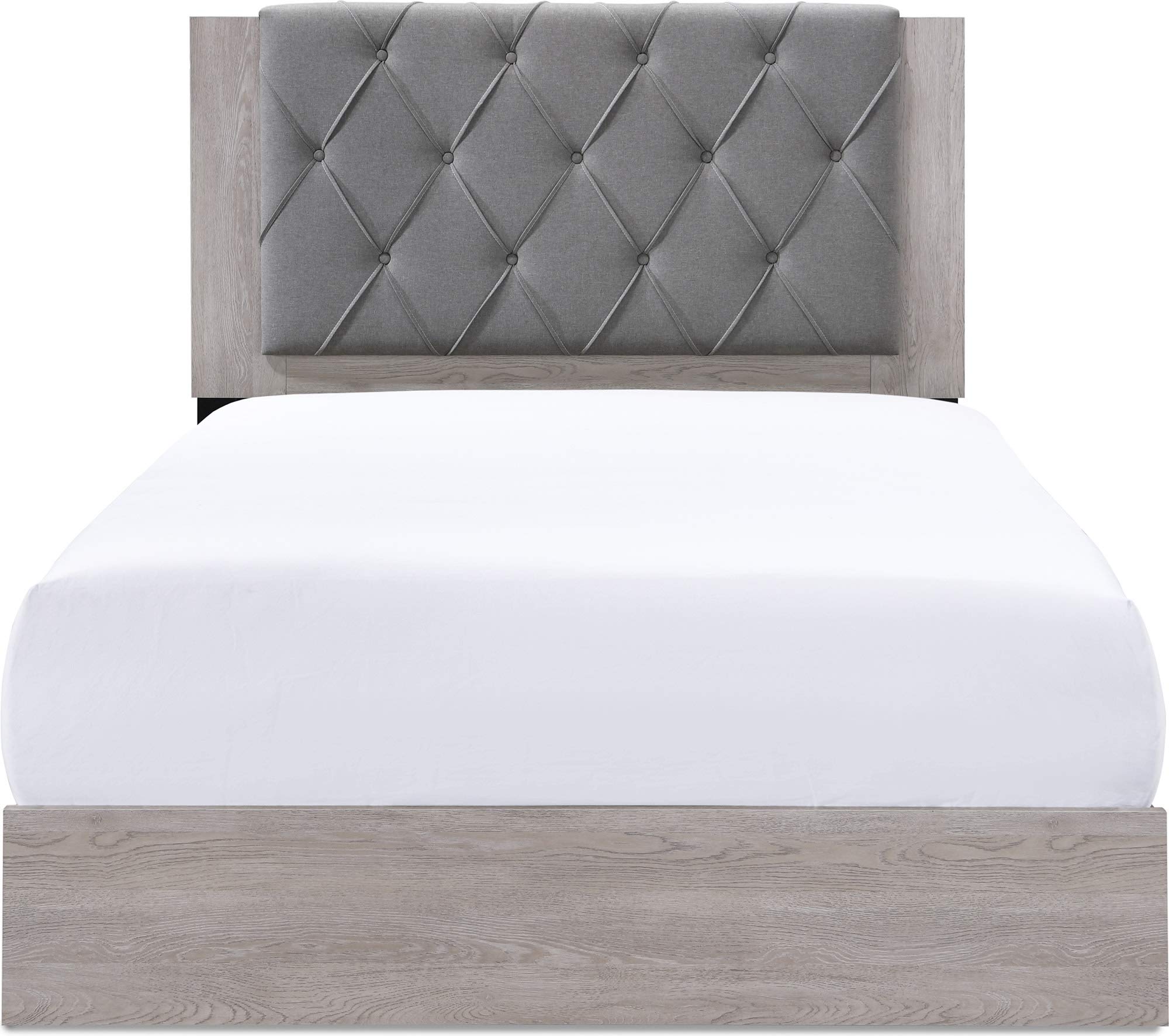 Kenton Panel Bed Frame with Diamond Tufted Upholstered Headboard - Queen Size Light Gray Platform Bed - Easy Assembly Modern Bedroom Furniture for Master Bedroom, Guest Room & Apartment