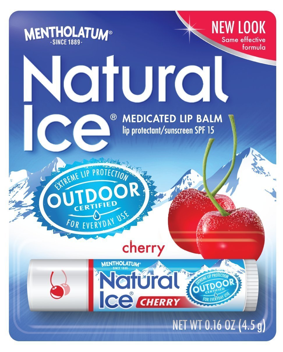 Natural Ice Medicated Lip Balm with SPF 15 Sunscreen - Cherry Flavor (0.16 oz) - Moisturizing & Protective Lip Care for Dry, Chapped Lips - Perfect for Outdoor Activities, Hiking, and Winter Use