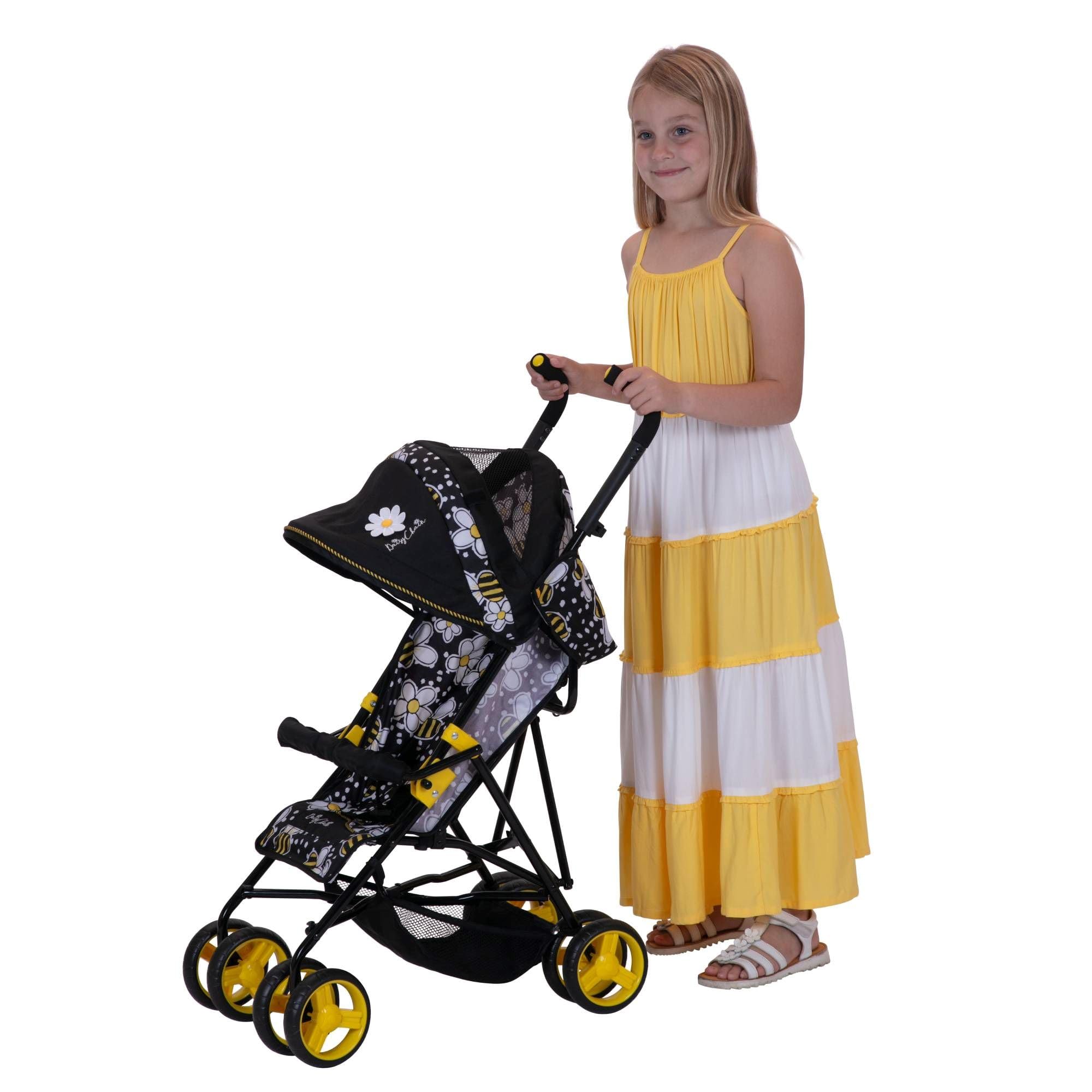 Zipp Zenith Adjustable Daisy Chain Doll Stroller for Kids Ages 6-13 - 89-95cm Handle Height (Bumblebee) - Perfect for Outdoor Walks, Playdates & Pretend Play