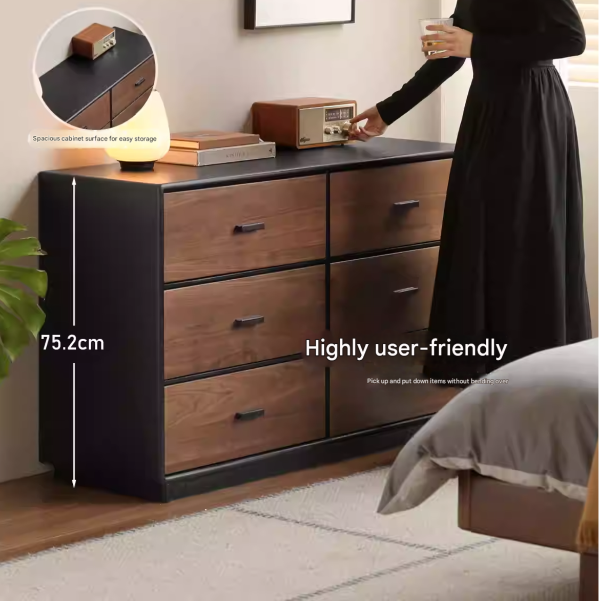 Solid Oak Wood Italian Light Luxury Chest of Drawers - Elegant Bedroom Dresser for Master Suite & Guest Room Storage