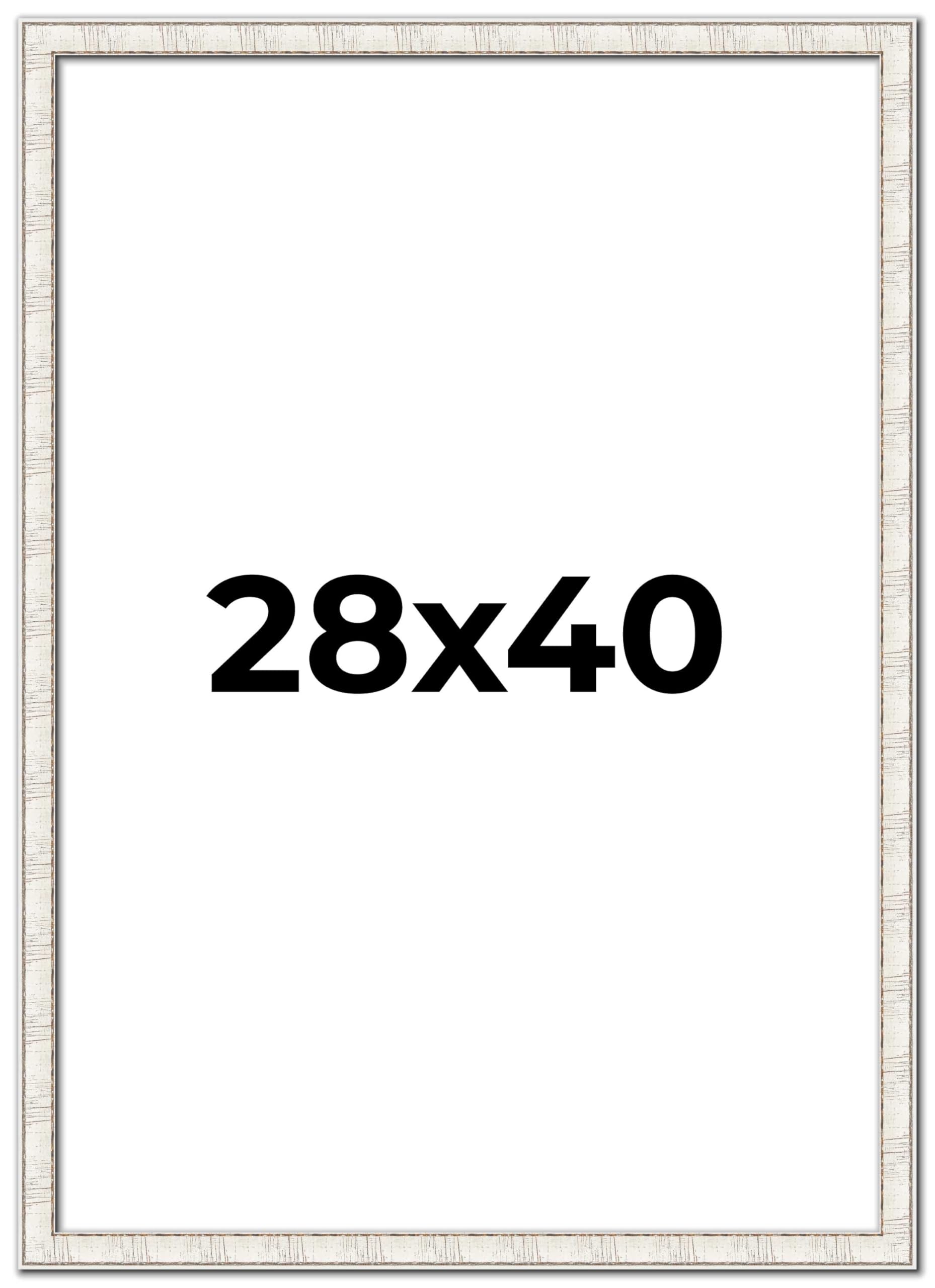 Premium 28x40 White Birch Bark Solid Wood Picture Frame - 1.75 Inch Wide Moulding with UV Acrylic, Foam Backing & Hanging Hardware | Wall Art Display for Living Room, Bedroom, Office Decor