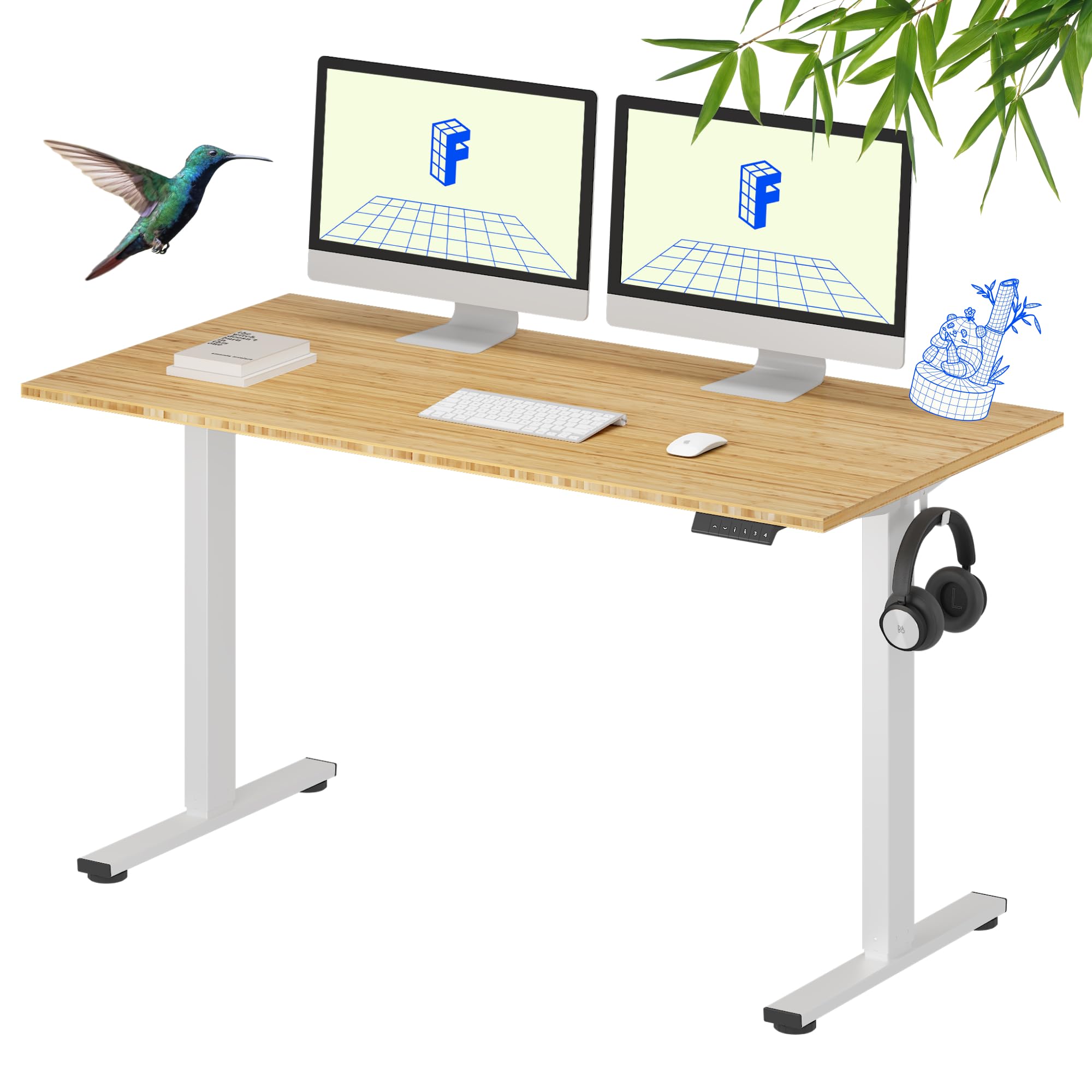 Flexispot Electric Height Adjustable Standing Desk - 55 x 28 Inches Bamboo Desktop, Ergonomic Sit Stand Workstation for Home Office (White Frame & Rectangular Top) | Perfect for Remote Work, Gaming & Study Setup