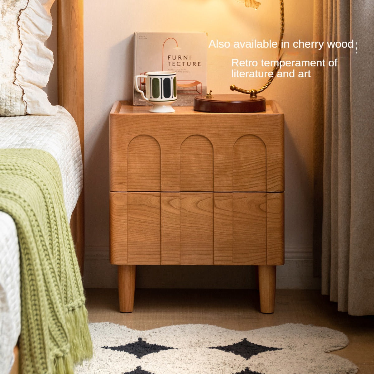 Black Walnut Solid Wood Modern Minimalist Nightstand - Bedside Table for Bedroom with Storage Shelf | Perfect for Small Spaces, Apartments & Guest Rooms