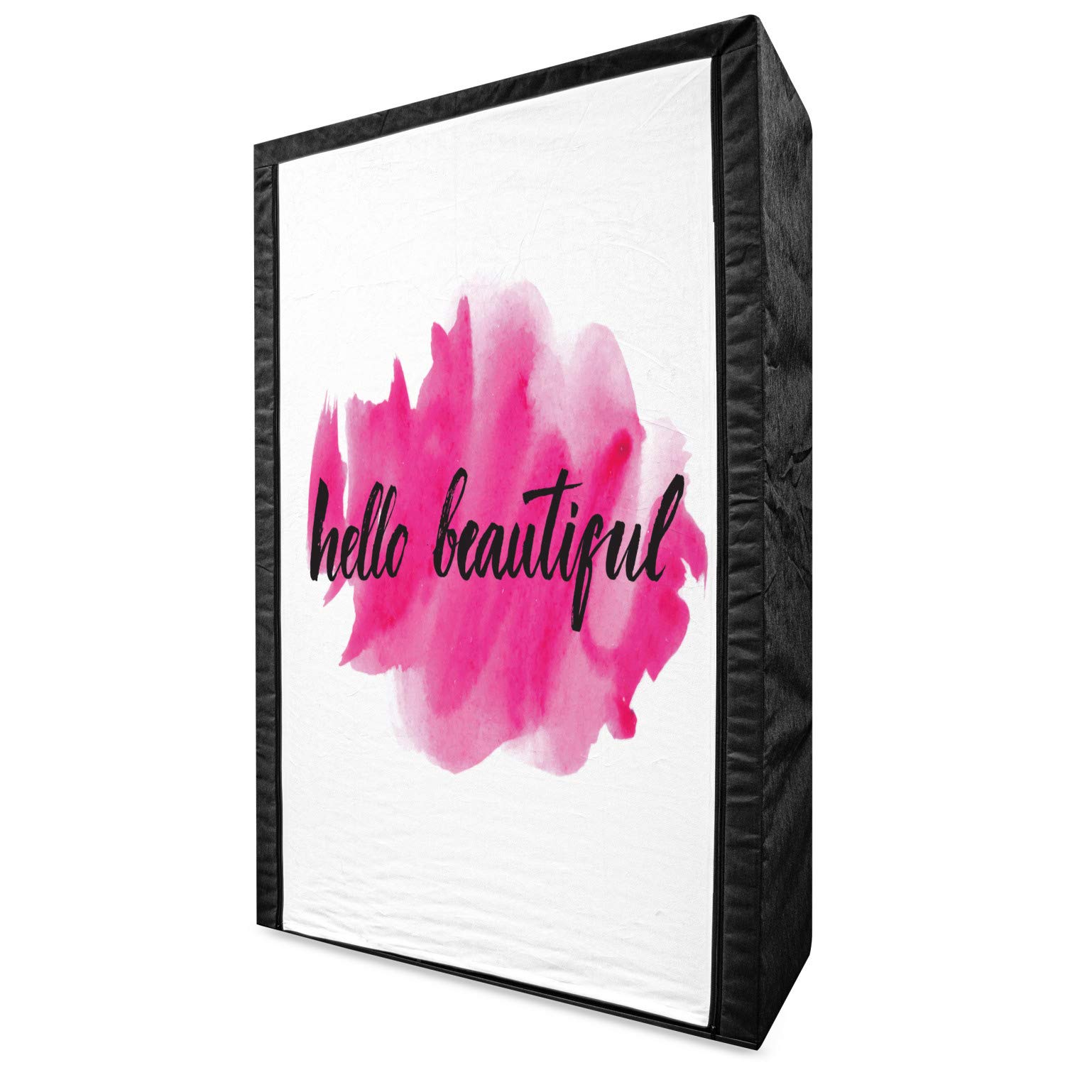 Ambesonne Hello Portable Fabric Wardrobe - Pink Calligraphic Lettering Design with Shelves, 42.5 Inch Clothing Organizer & Storage Closet in Magenta Black | Perfect for Bedroom, Closet, Dorm Room Organization