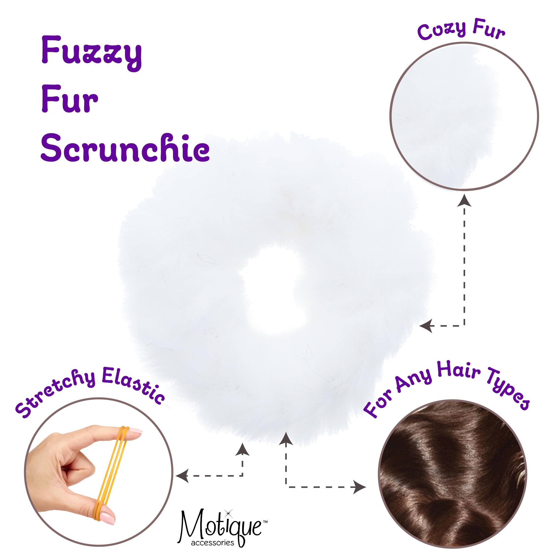 Soft Fuzzy Fur Scrunchies for Hair - Set of 2 White Pony Tail Holders for Everyday Style & Special Occasions