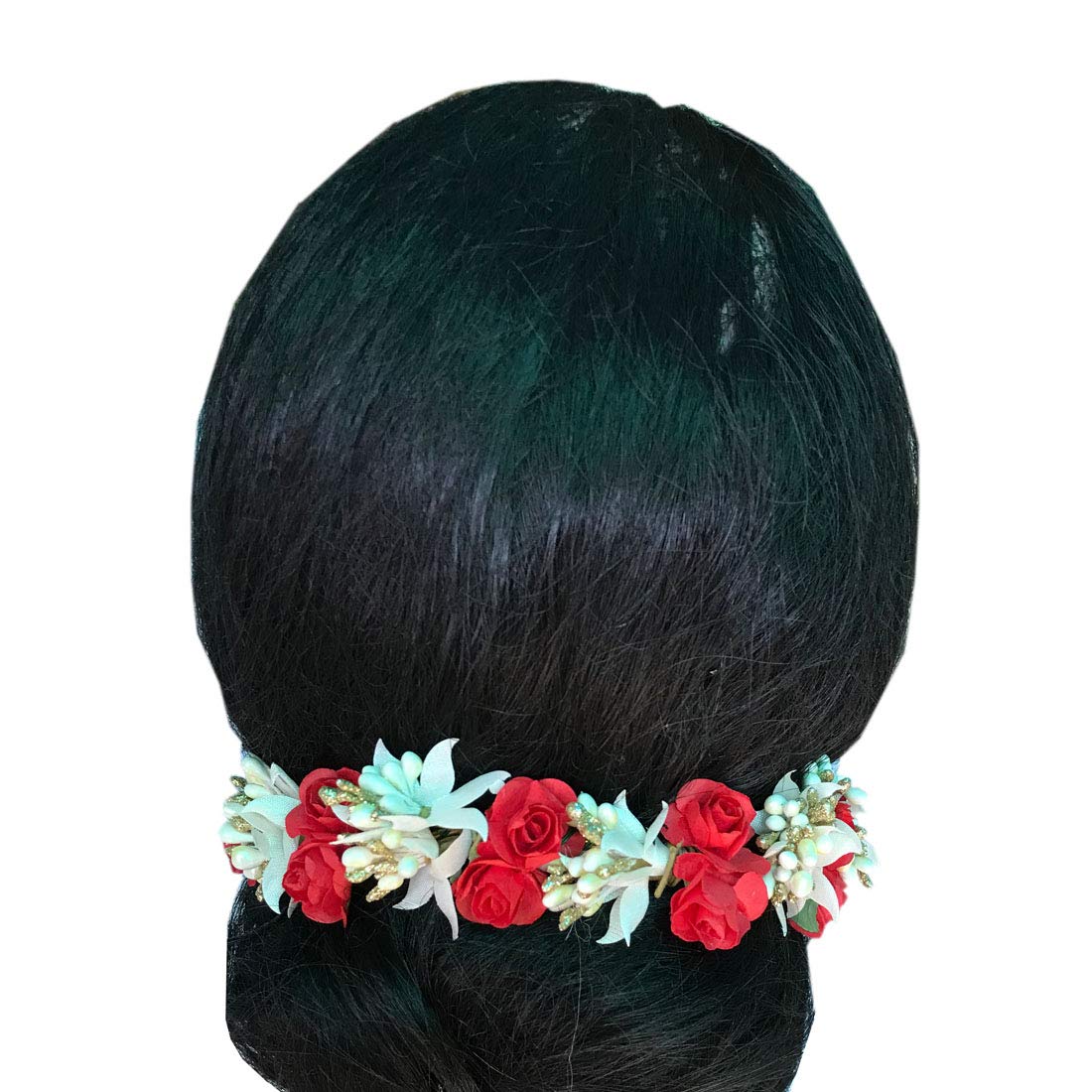GadinFashion Set of 2 Red Floral Hair Gajra - Traditional Indian Hair Accessories for Women & Girls | Perfect for Weddings, Festivals & Special Occasions