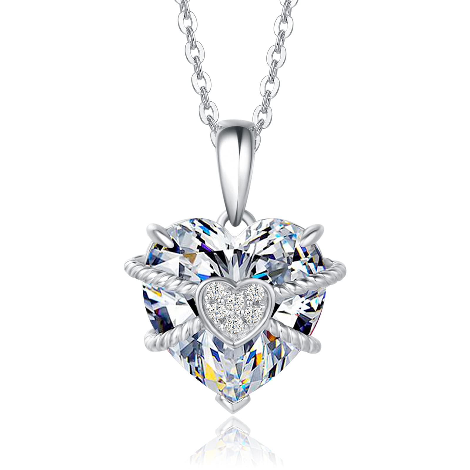FANCIME Sterling Silver 10 Carat Birthstone Heart Pendant Necklace for Women - Valentine's Day, Anniversary, Birthday Gift for Her, Wife, Mom, Girlfriend - 16+2 Inches - Perfect for Romantic Occasions, Special Celebrations & Everyday Elegance