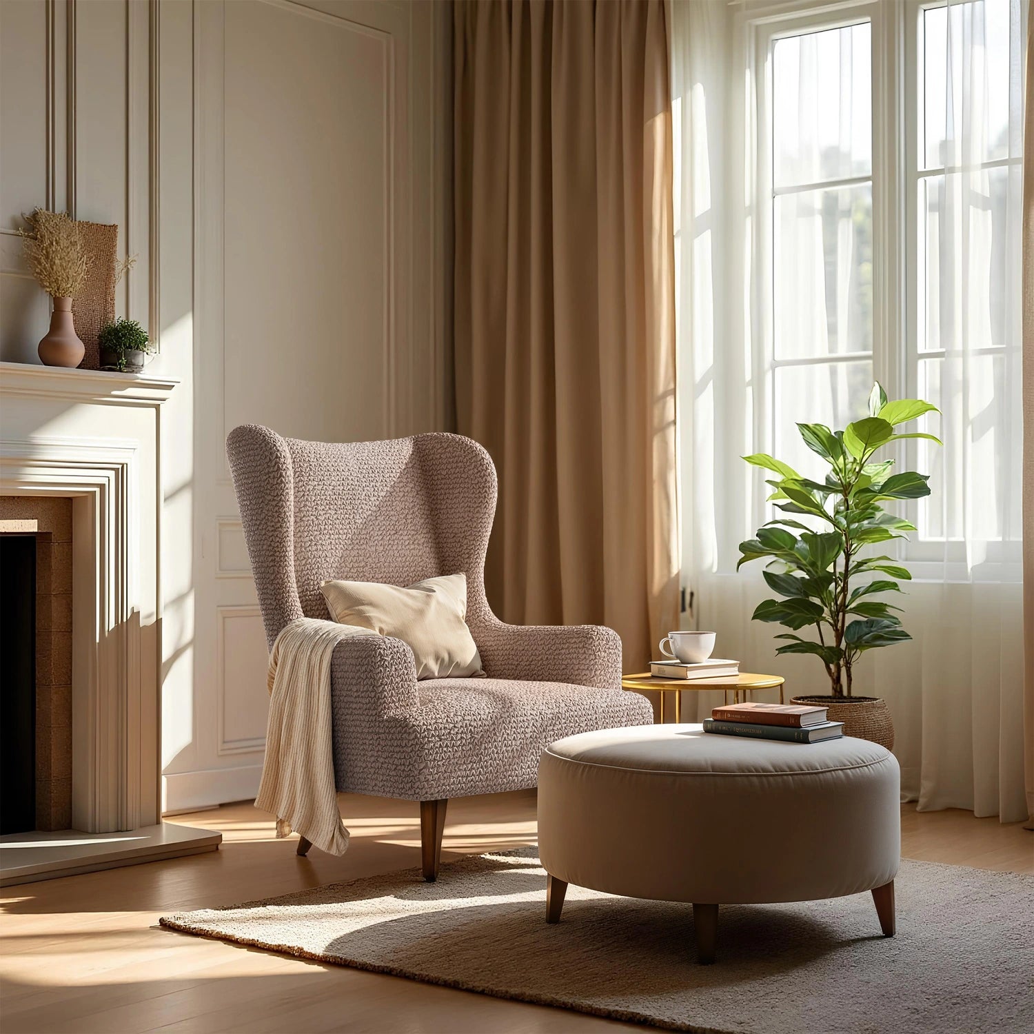 Premium Wingback Chair Slipcover - Microfiber Collection | Washable & Stretchable Furniture Protector for Living Room, Office, or Bedroom