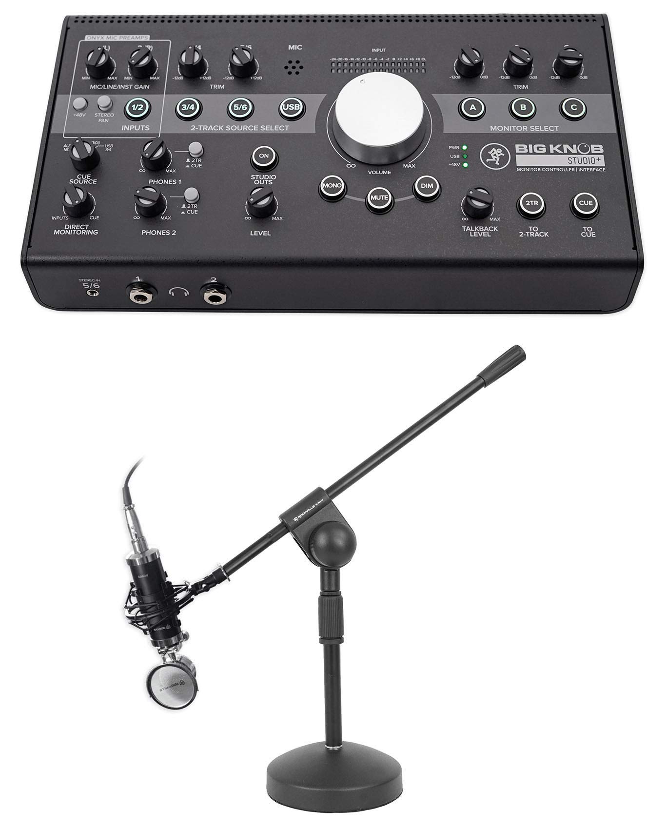 Mackie Big Knob Studio+ Plus Professional Monitor Controller with USB Interface, Microphone & Adjustable Mic Stand - Perfect for Home Recording Studio, Podcasting & Music Production