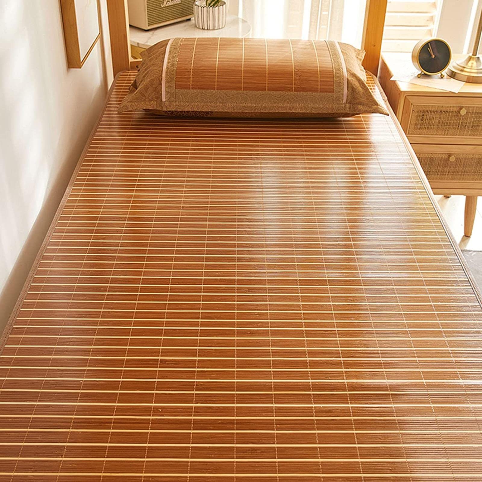 Breathable Summer Sleeping Pad - Foldable Double-Sided Cooling Bamboo Mat for Home, School & Dorm - Perfect for Hot Weather & Air-Conditioned Rooms | Ideal for Beds, Floors & Outdoor Use
