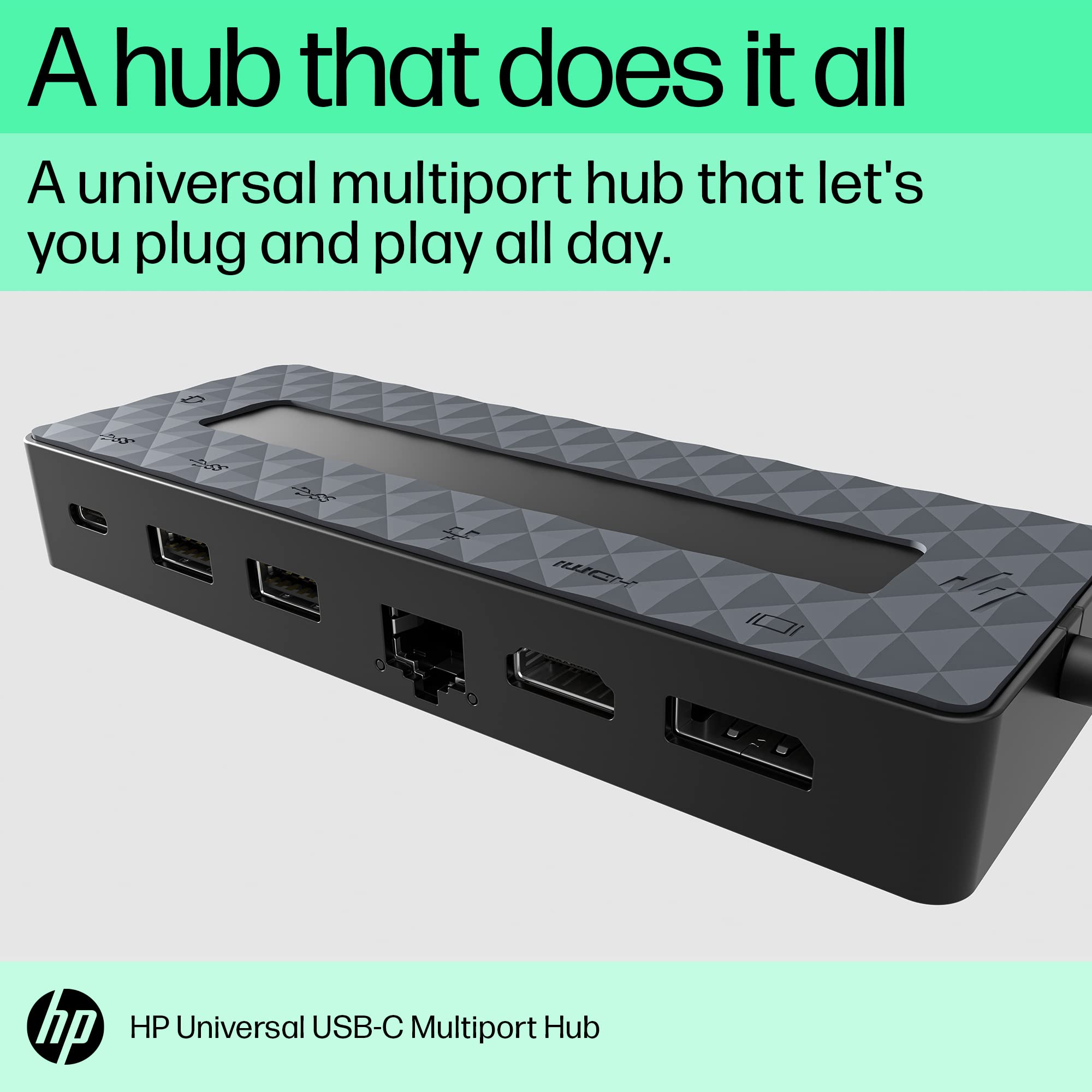 HP Universal USB-C Multiport Hub with HDMI, Ethernet, DisplayPort - 4K Dual Display Adapter with USB-A 3.2 & USB-C Passthrough (50H55AA) - Perfect for MacBook Pro/Air, Windows Laptops & Home Office Setup
