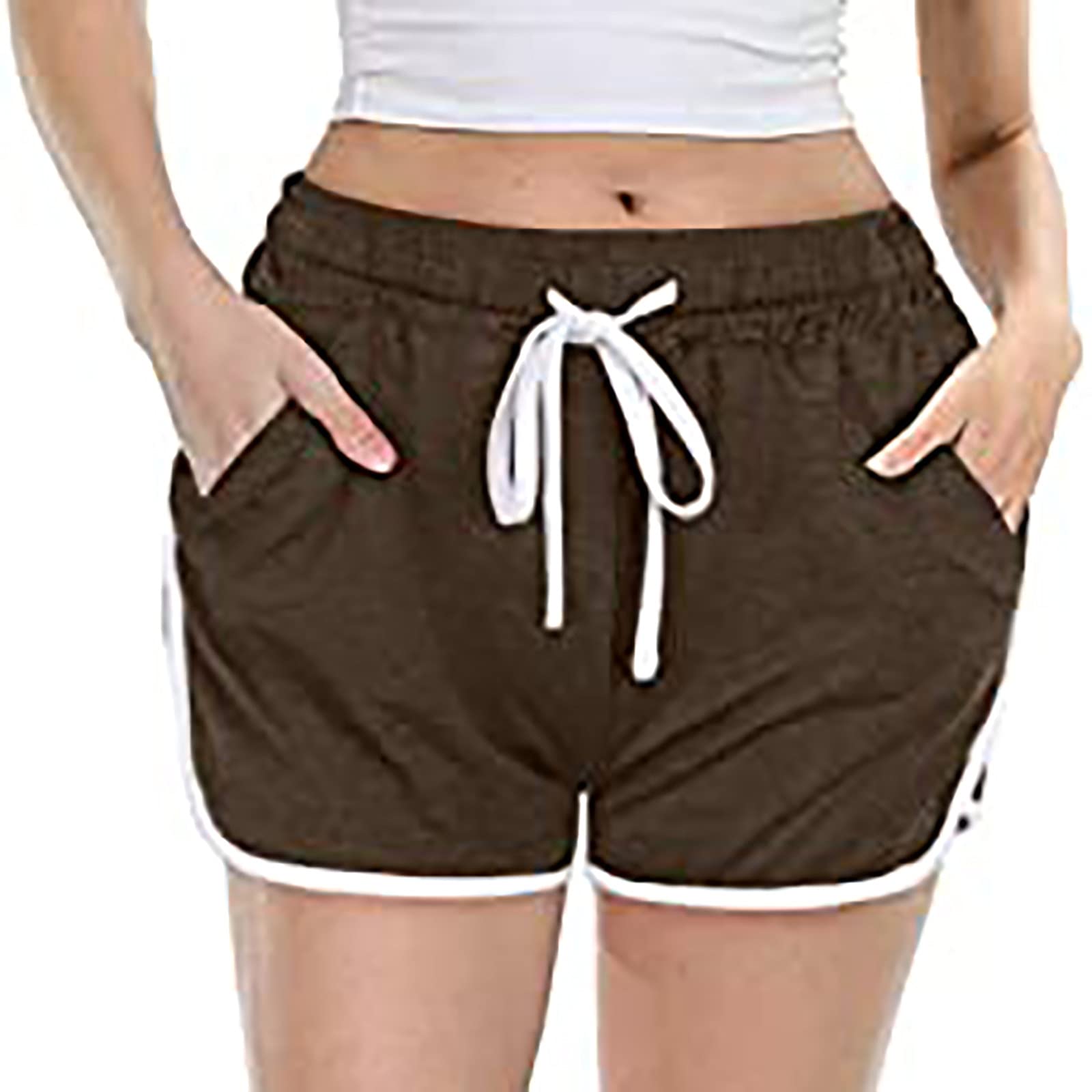 Women's High Waist Workout Shorts with Pockets - Elastic Waistband Yoga Running Athletic Shorts for Summer, Gym, Lounge & Casual Wear