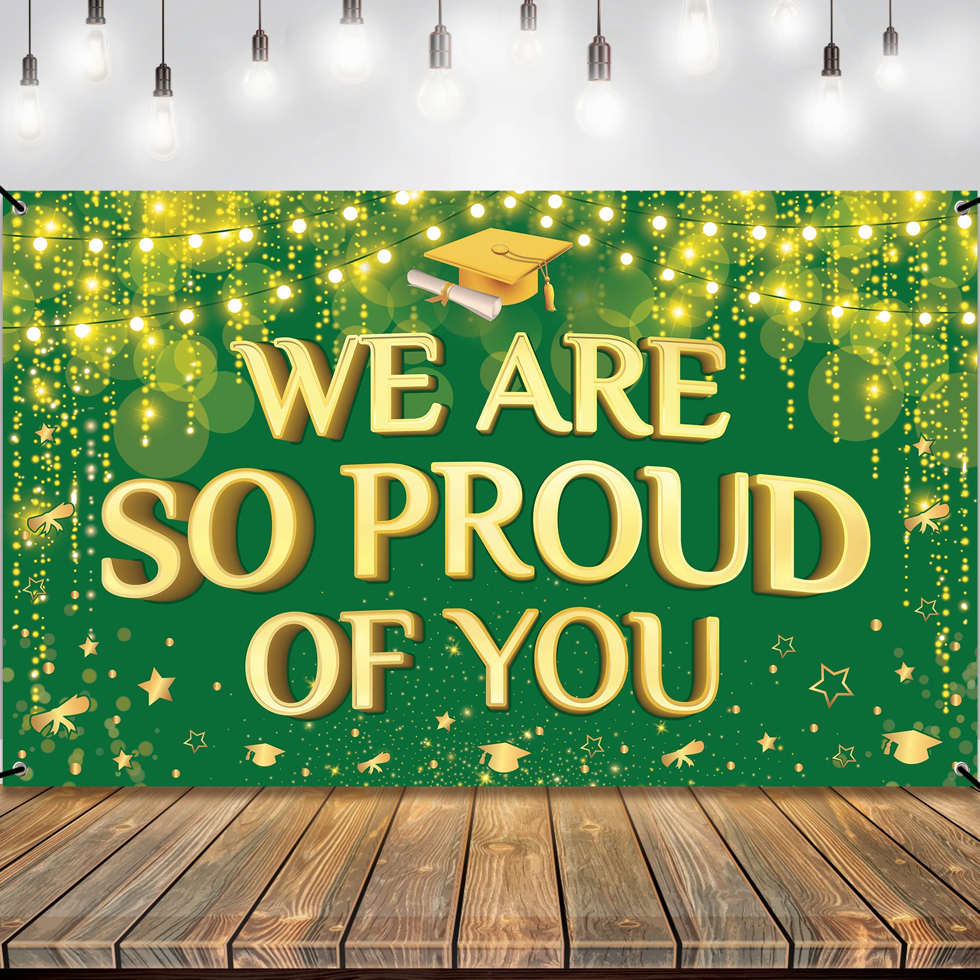 KatchOn Extra Large 72x44 Inch Graduation Banner - Green and Gold Class of 2025 Backdrop | Congratulations Party Decor for High School & College Graduation Ceremony | Perfect for Graduation Photos, Stage Decorations & Celebration Events
