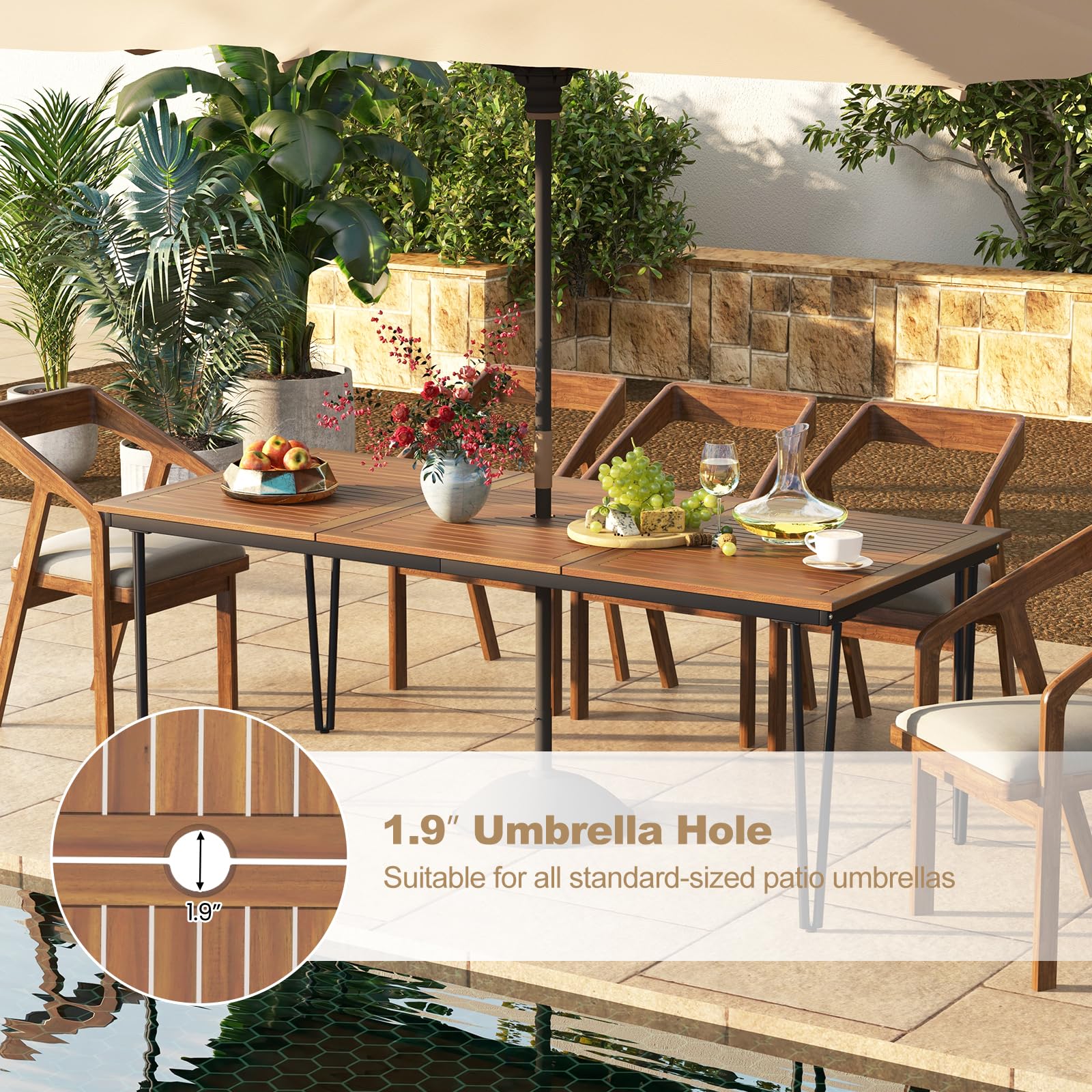 **Tangkula 79 Inch Outdoor Dining Table - 8-Person Patio Table with 1.9