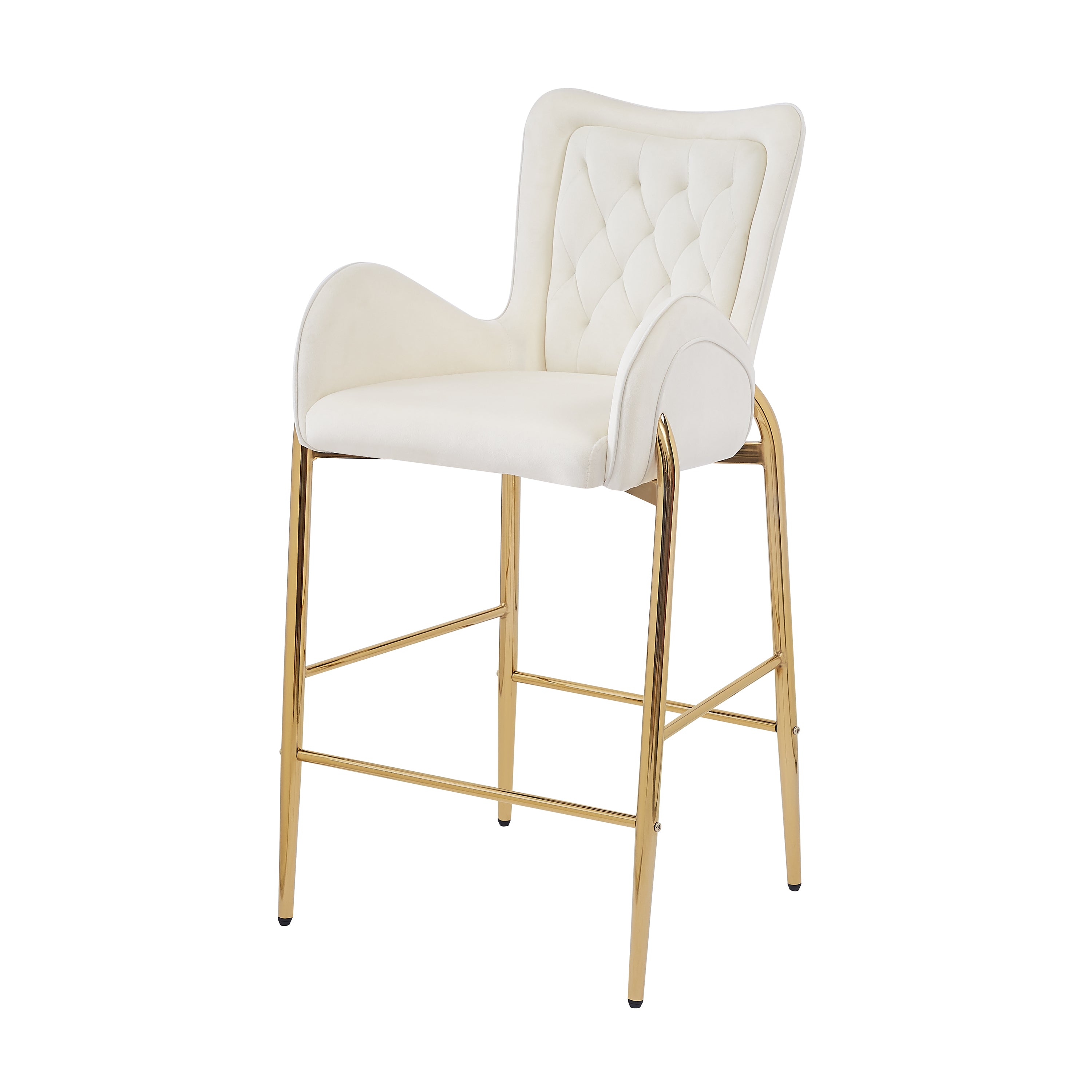 28.75 Inch Counter Height Bar Stools Set of 2 - Velvet Upholstered Bar Chairs with Golden Metal Legs - Perfect for Kitchen Island, Breakfast Nook & Home Bar Decor