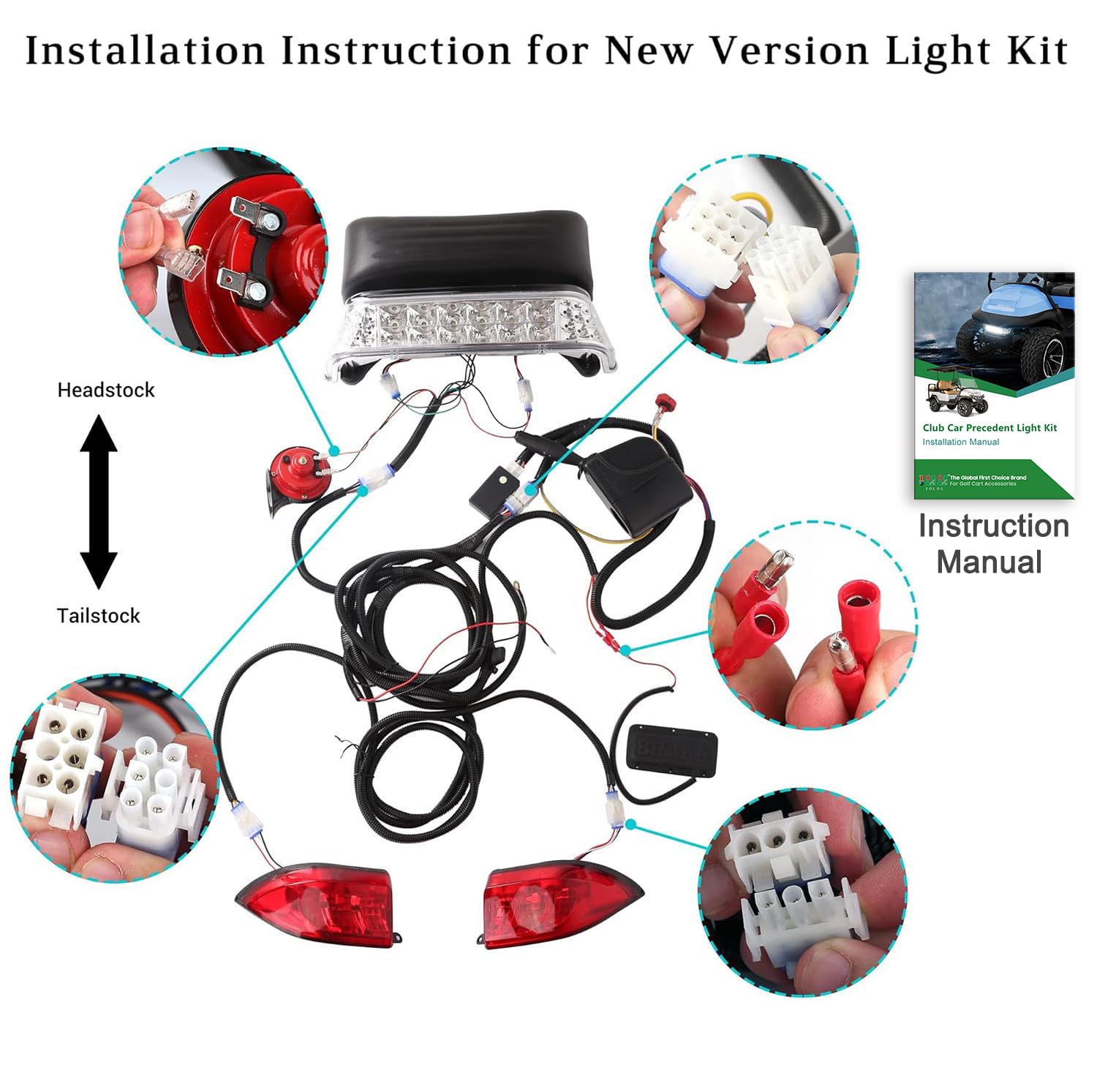 **Deluxe 12V Golf Cart Light Kit for Club Car Precedent 2004-2019 - Street Legal Headlight, Taillight, Turn Signals, Switch, Horn & Brake Pad - Perfect for Night Driving & Safety Enhancement**