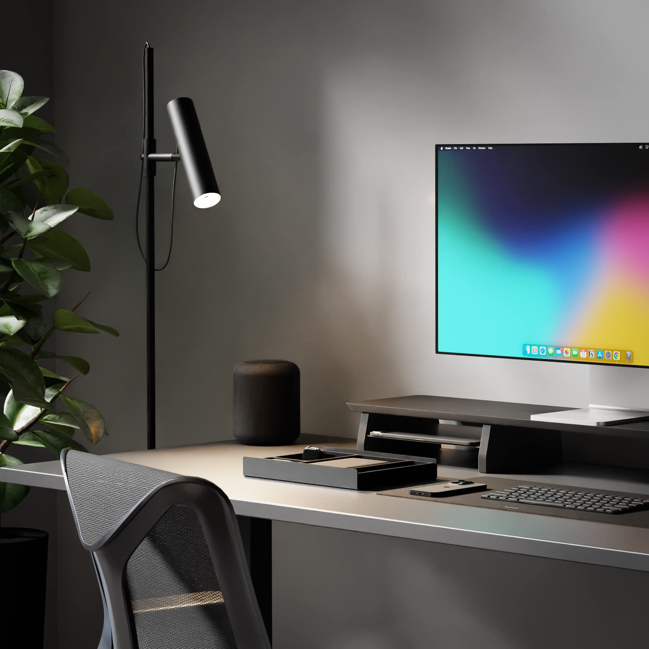 Dual Monitor Stand for Desk - 36 Inch Wooden Monitor Riser Shelf for Office, iMac & Dual Screen Setup - Matte Black Wood Desk Organizer with Large Storage Space - Perfect for Home Office & Workspace Organization