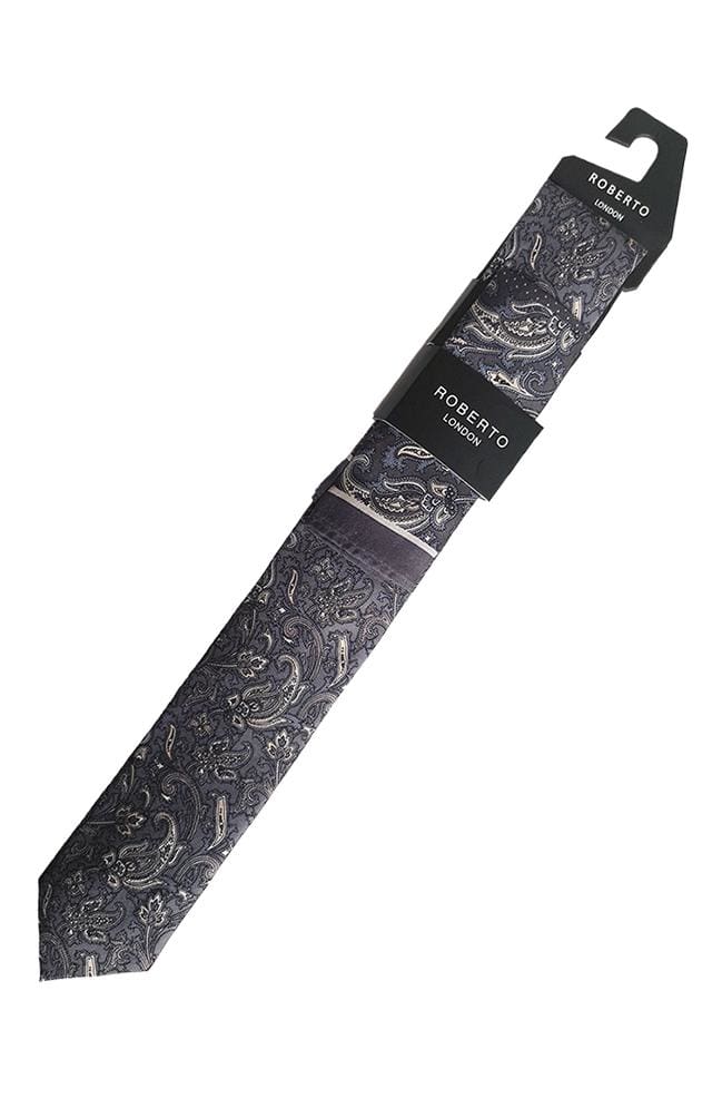 L.A. Smith Grey Skinny Silk Tie & Pocket Square Set - Premium Men's Formal Accessories for Weddings, Business & Special Occasions
