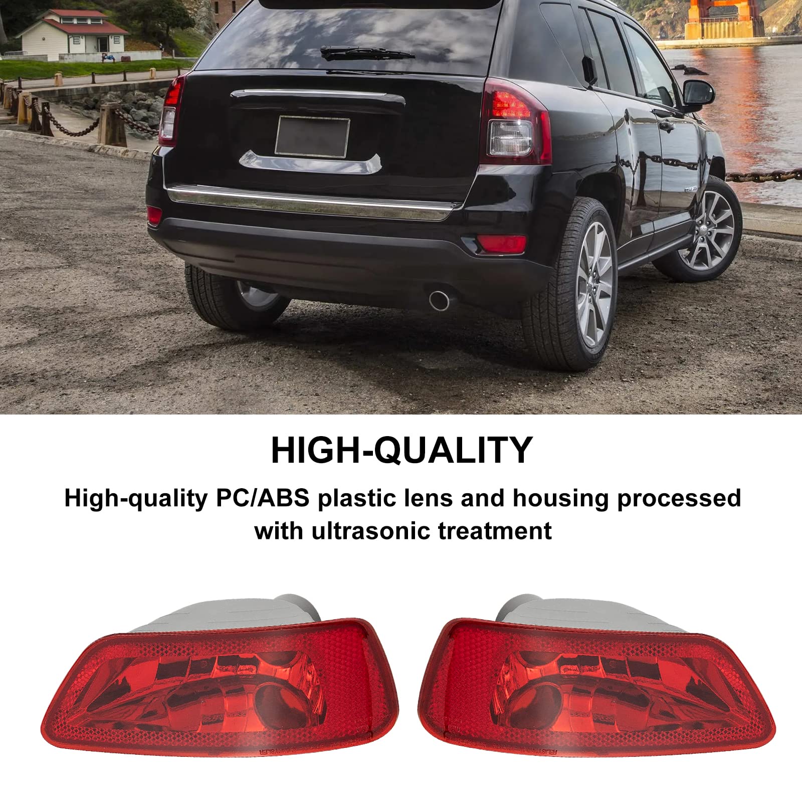 Voilamart Rear Bumper Reflector Lights - Compatible with 2011-2017 Jeep Compass, 2011-2021 Grand Cherokee, 2012-2020 Dodge Journey - Replacement for 57010716AC & 57010717AC - Red Lens Pair (Left+Right) - Enhanced Night Visibility & Safety
