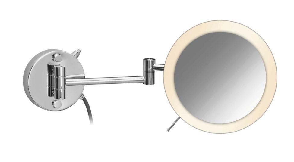 Windisch Wall Mounted Round Extendable LED Magnifying Mirror with Adjustable Brightness - Perfect for Makeup, Shaving & Skincare in Bathroom or Vanity