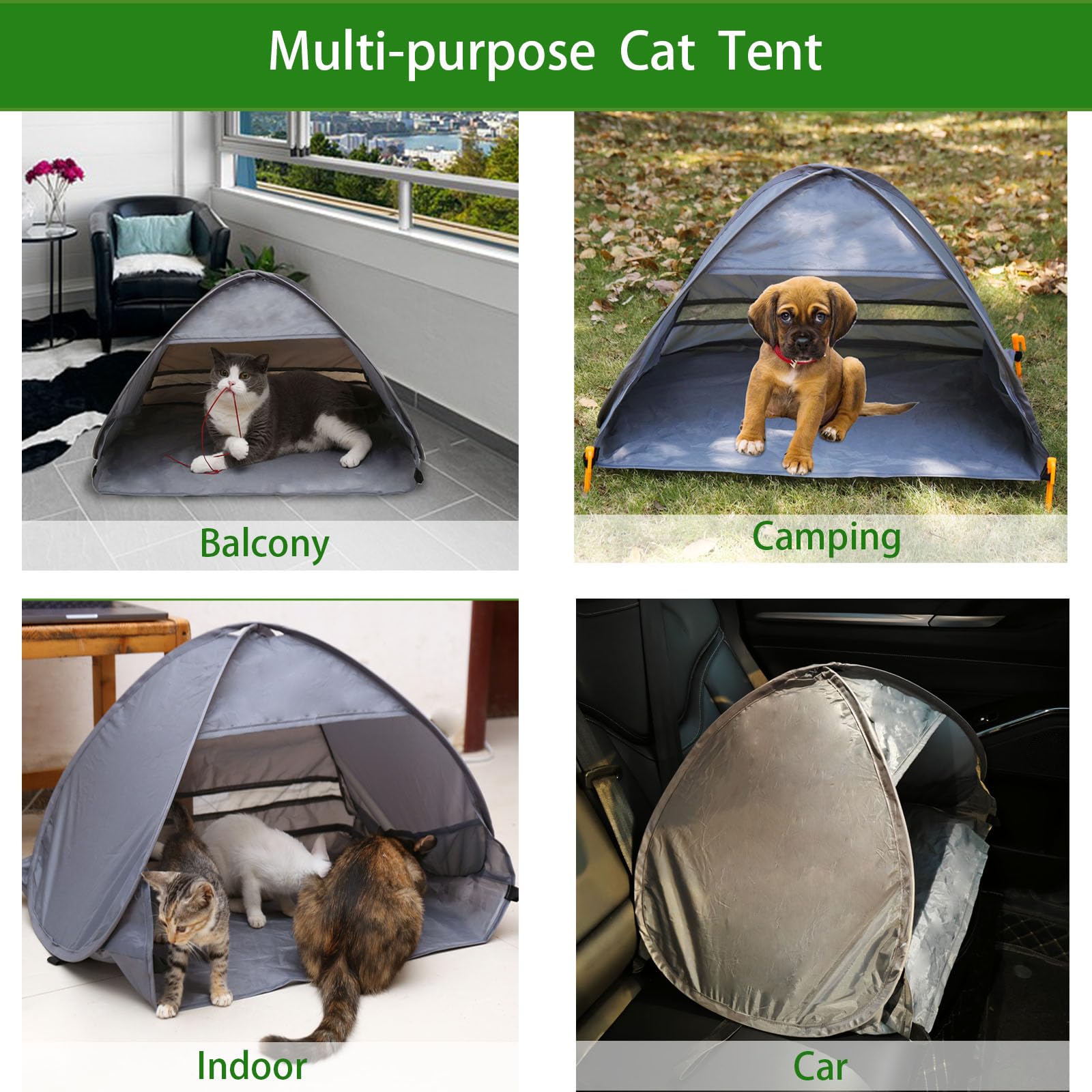 Large Foldable Cat Tent - Waterproof Portable Pet Tent for Indoor & Outdoor Use - Pop Up Cat Bed & Dog Tent, Grey - Perfect for Camping, Travel, and Backyard Relaxation