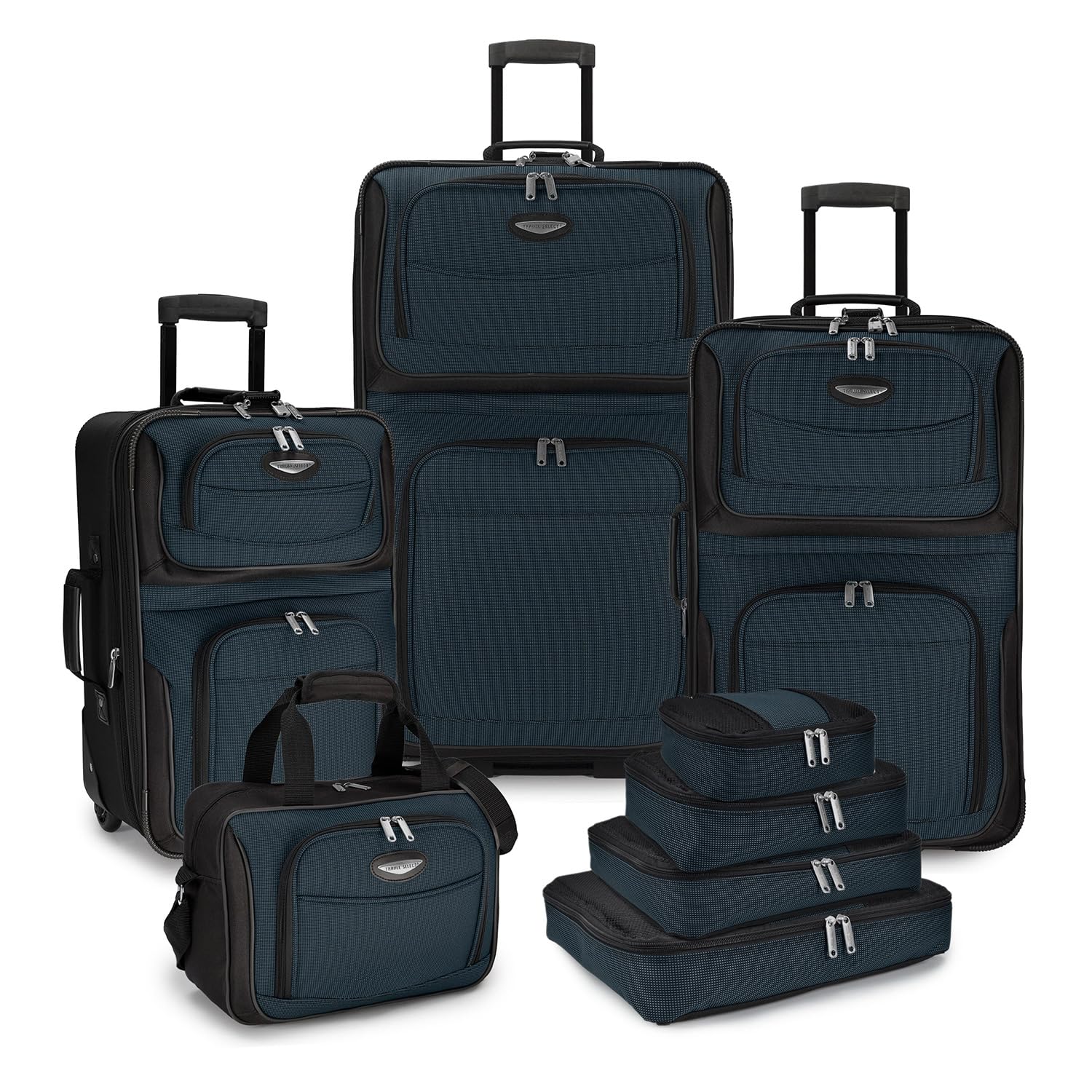 Travel Select Amsterdam Expandable Rolling Upright Luggage Set - Navy Blue 8-Piece Suitcase Collection for Air Travel & Business Trips | Durable Spinner Wheels & TSA Lock