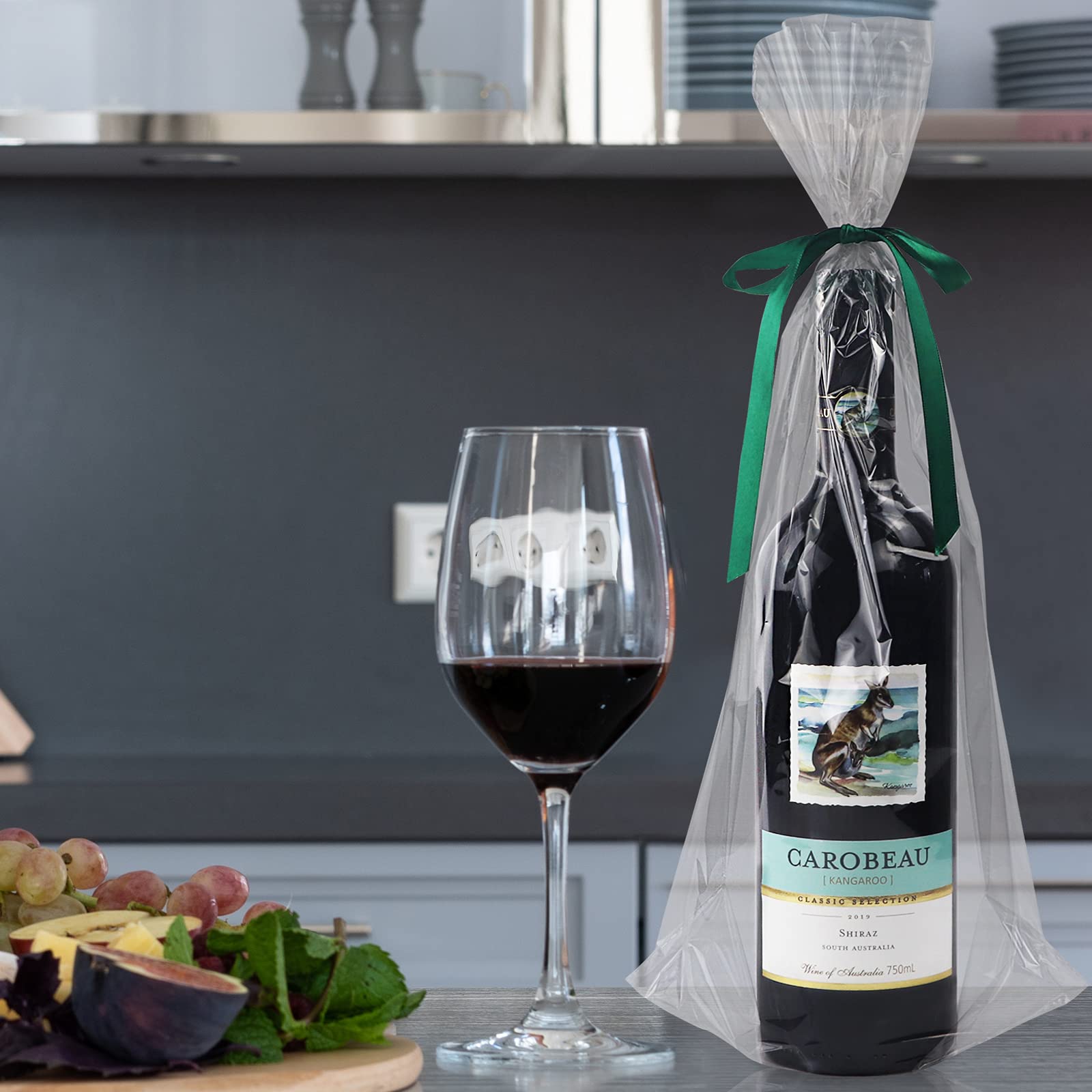 Morepack 100Pcs Clear Wine Bottle Gift Bags 8x16 Inches with 4 Inch Flat Bottom - Premium Cellophane Bags for Wine Bottles, Liquor, Champagne & Gift Packaging (No Side Gusset) - Perfect for Weddings, Parties, Corporate Gifts & Holiday Presents