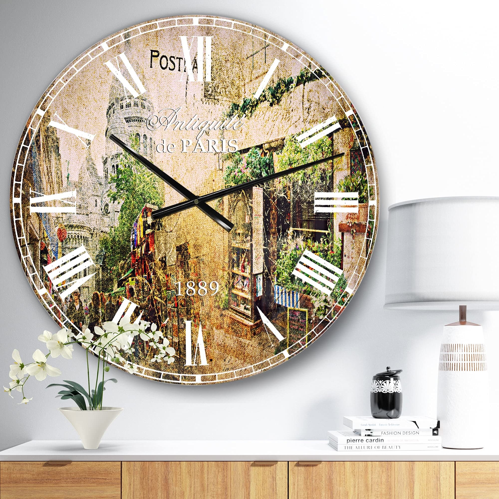 Vintage Parisian Cards Large Wall Clock - 23