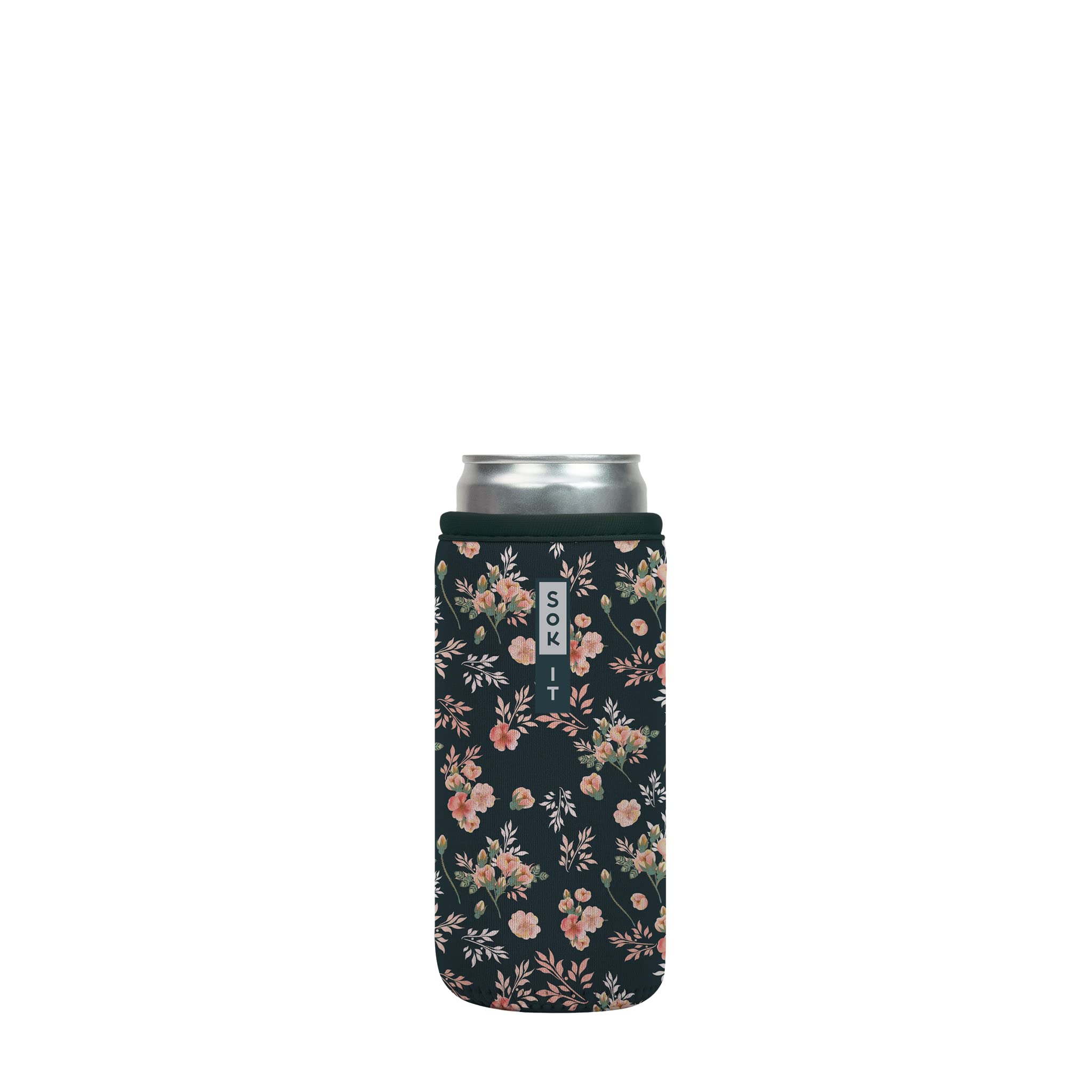 Sok It Can Sok Reusable Neoprene Insulated Sleeve for 12oz Slim Cans - Keep Soda, Beer & Seltzer Cold - Grey Rose Design - Perfect for Picnics, BBQs & Outdoor Parties